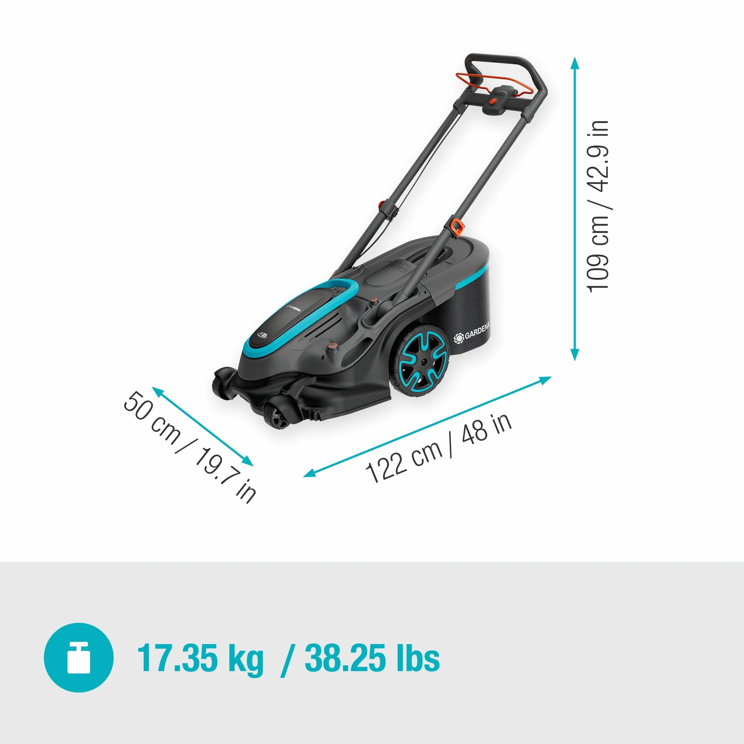 Gardena Kosiarka akumulatorowa PowerMax Duo 46/36 V, szerokość koszenia 46 cm, technologia DuoBlade, w tym akumulator POWER FOR ALL, ergonomiczna konstrukcja, wydajne koszenie trawnika (14646-65)