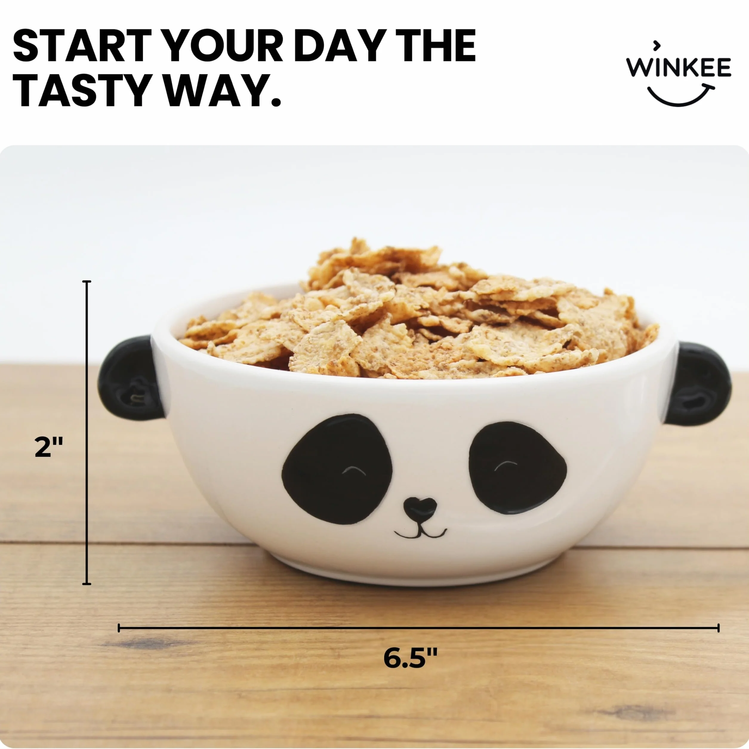 Winkee - Panda miska na musli | słodka mała miska z ceramiki z uszkami pandy | misa z kamionki o słodkim wyglądzie pandy | prezent na urodziny, rozpoczęcie szkoły, Boże Narodzenie, Walentynki