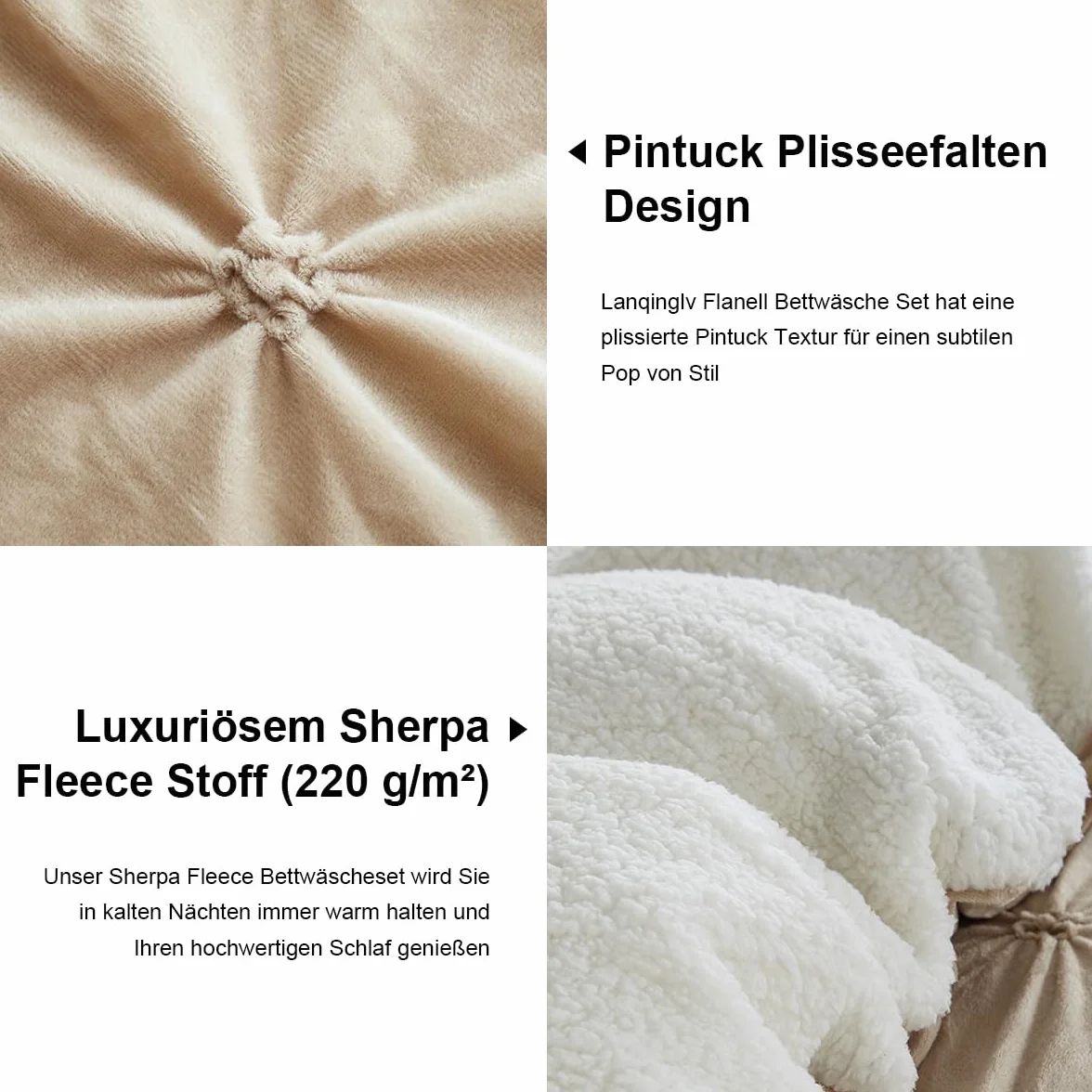 Lanqinglv Zestaw 2 poszewek na poduszkę 40x80cm Beżowy Khaki Flanel Miękki Teddy Fleece Kaszmirowy Touch Pintuck Poszewka na poduszkę z zamkiem błyskawicznym Dwupak