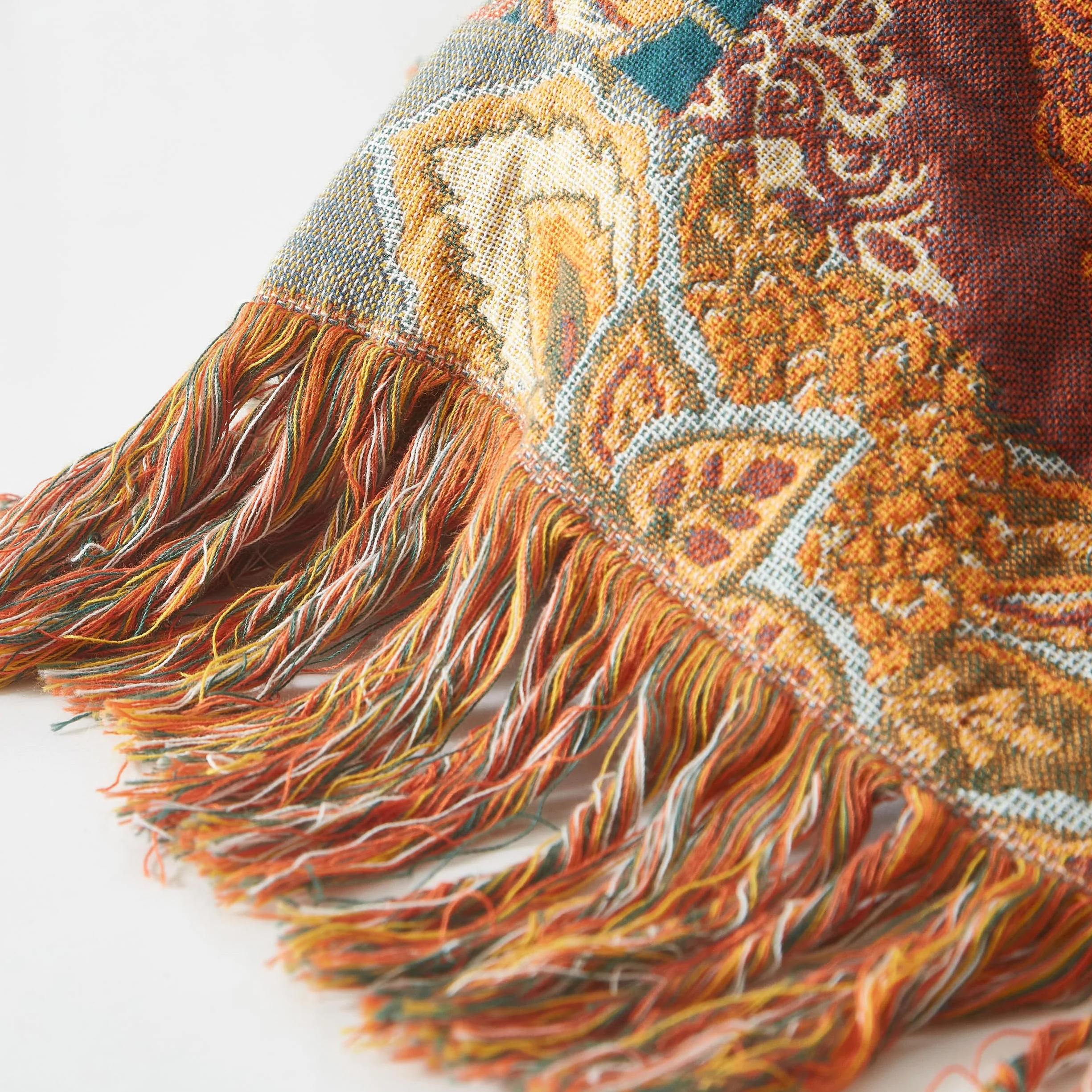 SESoftexly Bohemian koc 100% bawełna, duża dwustronna narzuta muślinowa, 200 x 230 cm, narzuta na sofę i łóżko, estetyczny design, idealny do salonu i sypialni, pomarańczowy/zielony