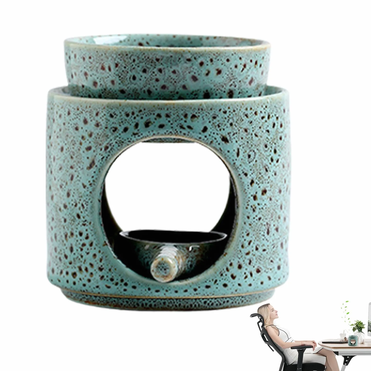 Ceramiczny ?wiecznik podgrzewacze, palnik olejowy niezb?dny topienia wosku, ?wiecznik zapachowy dyfuzor, wielofunkcyjny, bezpieczne u?ytkowanie, 100 ml, czarny/bia?y/zielony/szary do wystroju domu
