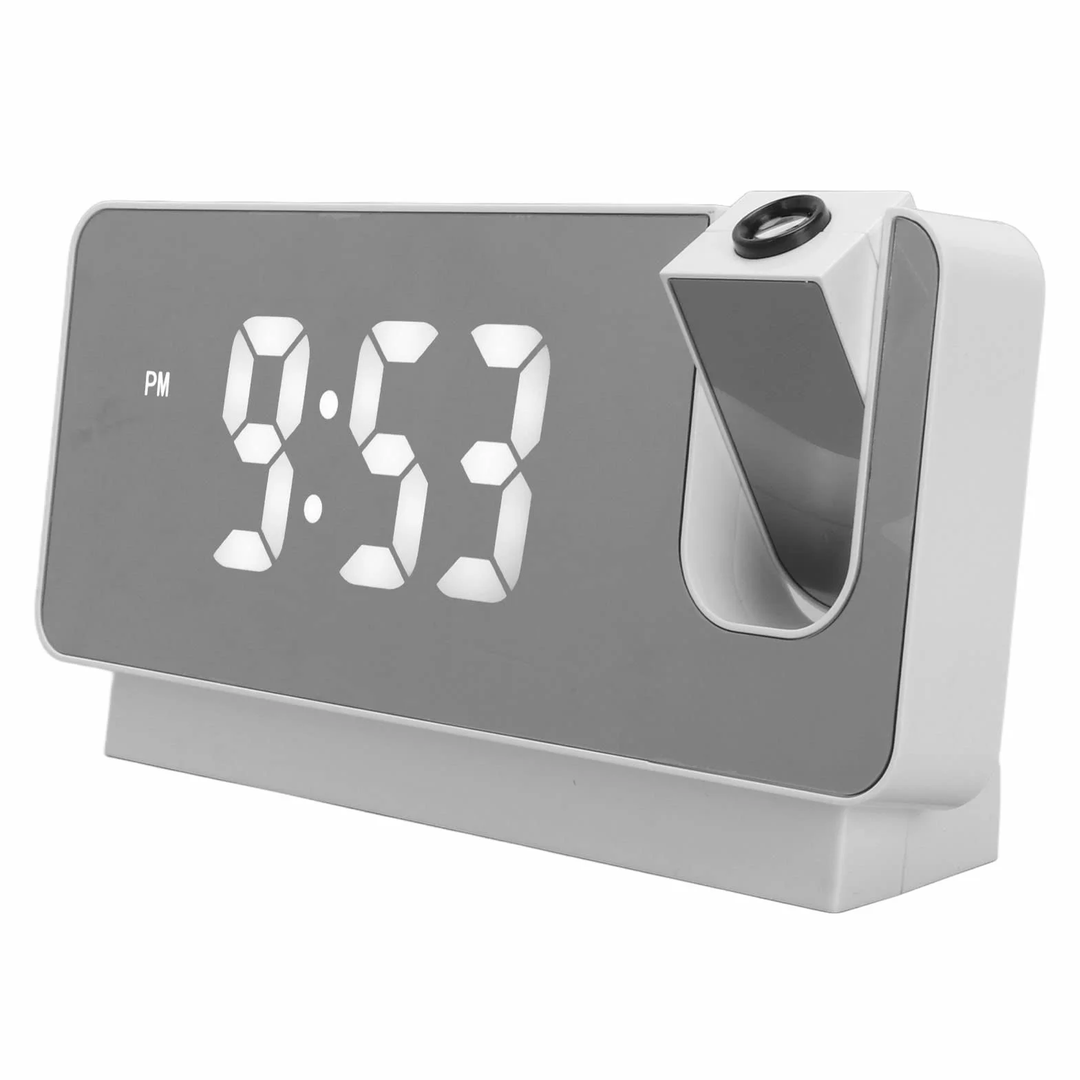 Budzik Projekcyjny, Budzik HD LED z projekcją na ścianie Sufitowej Cyfrowy Budzik z Obracanym o 180° Projektorem, funkcją Drzemki, temperaturą, Nocnym Zegarem dla Osób śpiących (Biały)