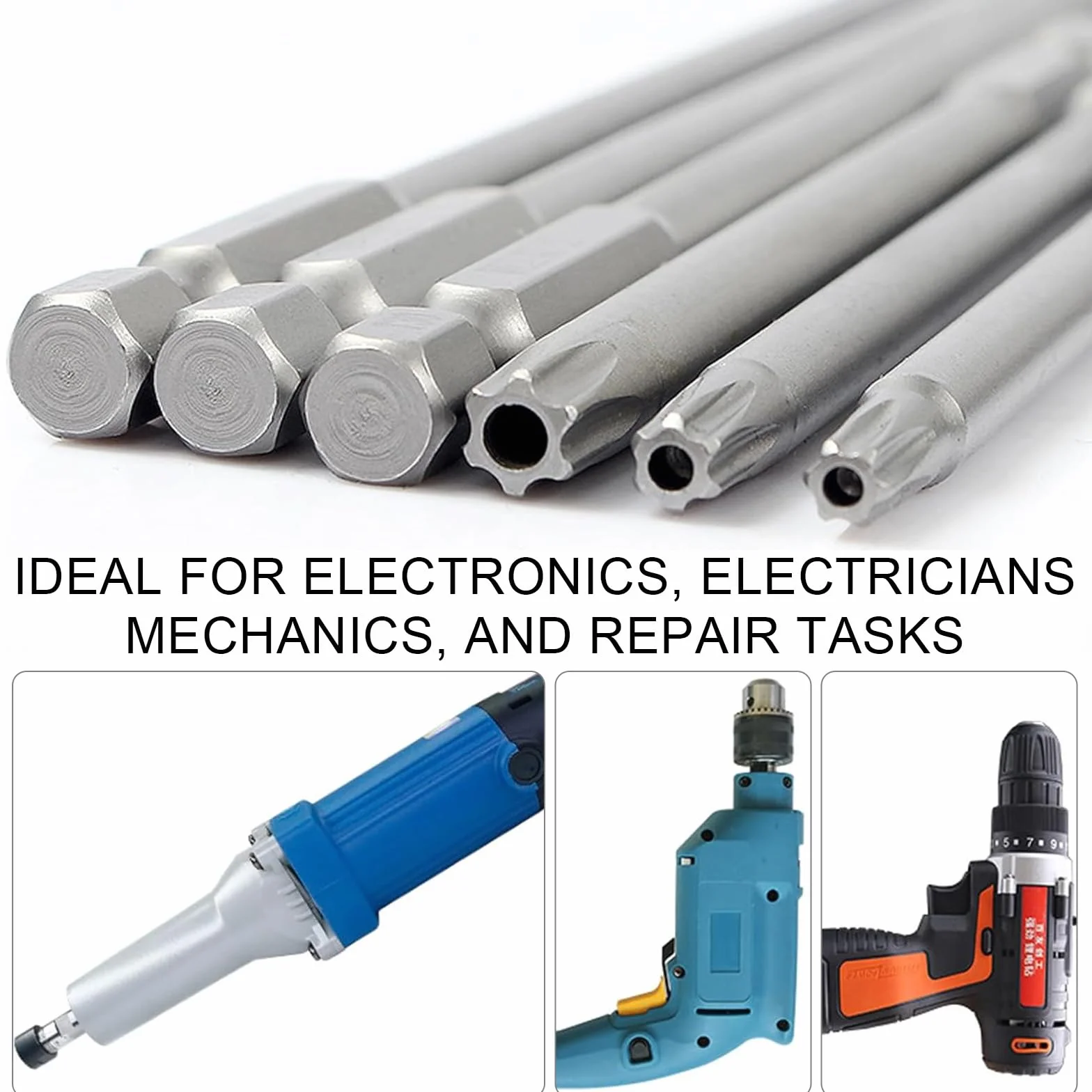 Zestaw 12 wkrętaków Torx długie, 200 mm Torx zestaw bitów długich z otworem, z uchwytem, magnetyczne bity do wkrętaków T6-T40, 1/4" sześciokątny trzpień do wkrętarki akumulatorowej