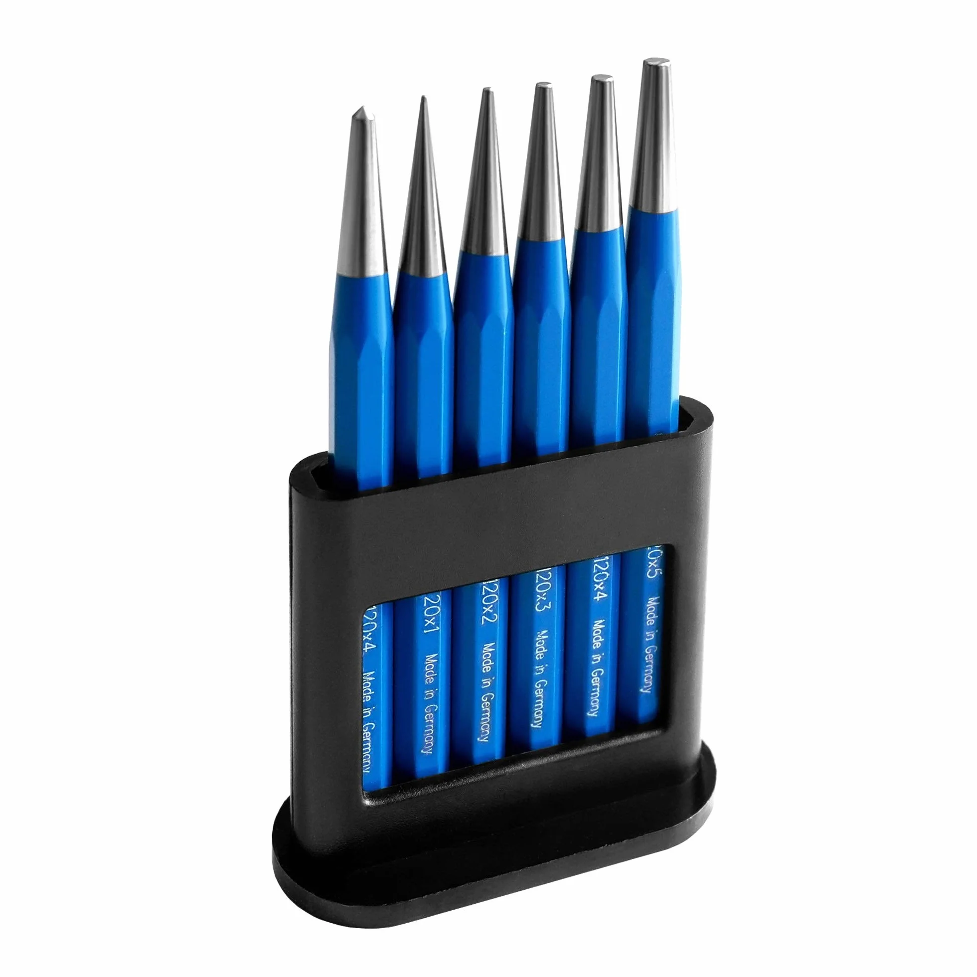 S&R Zestaw punktaków i wybijaków, wyprodukowano w Niemczech, stal chromowo-wanadowa 1, 2, 3, 4, 5 mm sterownice + Ø 4 mm