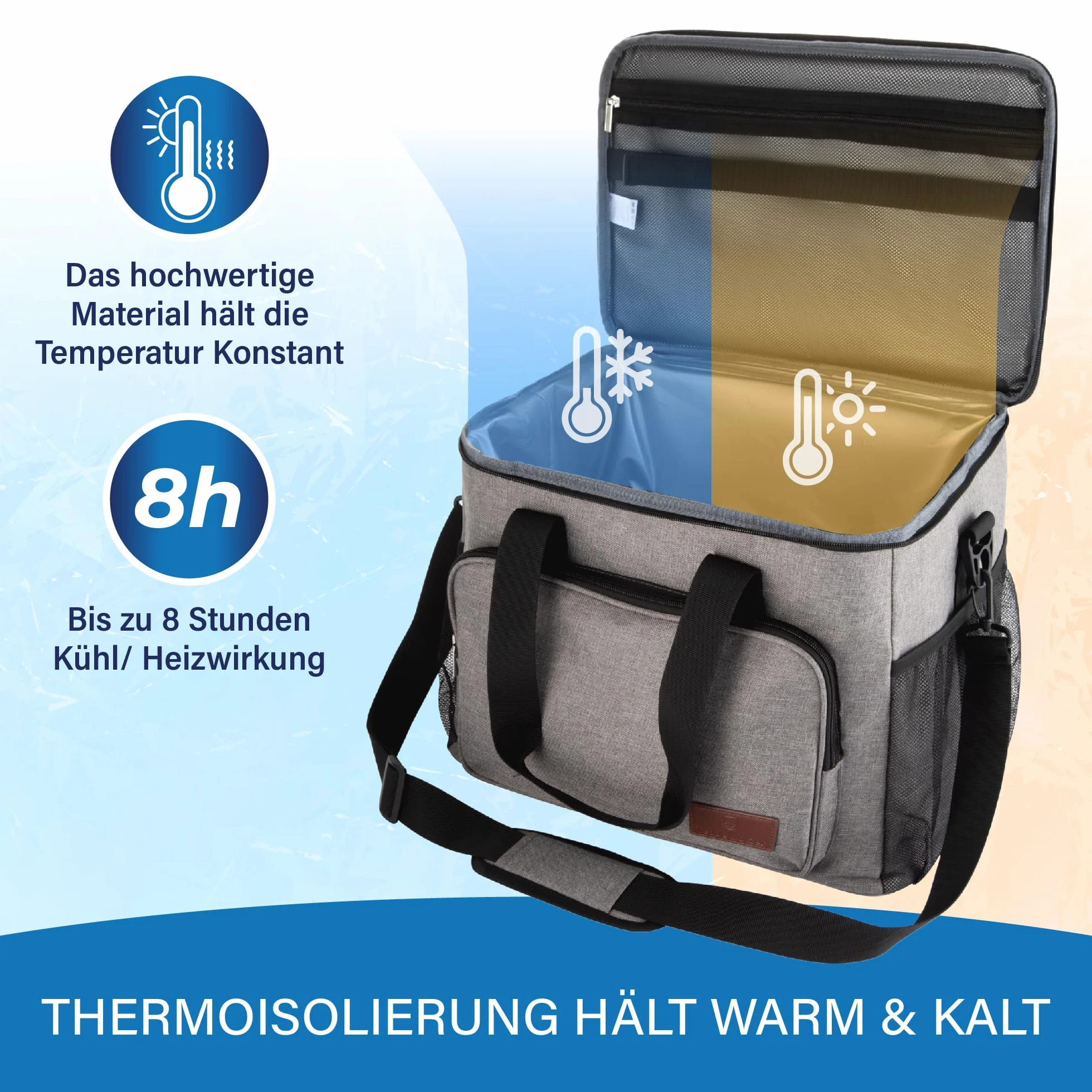 Veddelholzer Torba chłodząca 33 l, torba piknikowa z paskiem do noszenia, izolowana, składana lodówka i pudełko na lunch, torba na piknik, plażę i kemping, duża torba termiczna z paskiem na ramię