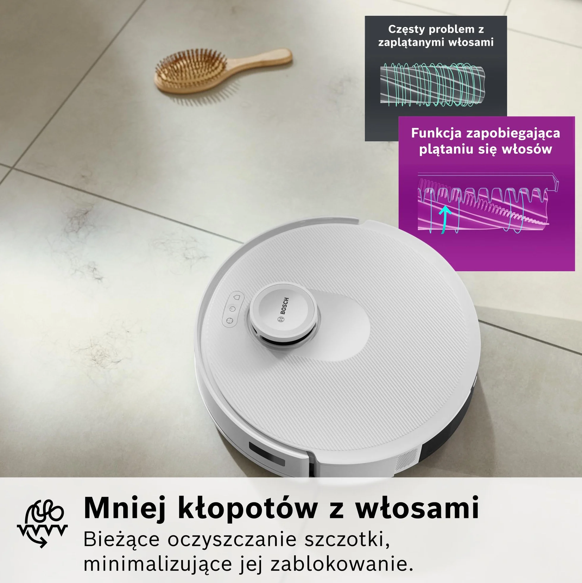 Bosch Spotless+ Robot sprzątający z funkcją mopowania, moc ssania 11 000 Pa, statyczna nakładka mopującą, stacja czyszczącą, nawigacją Smart Vision, aplikacja Bosch Home Connect, BCRD1W, biały