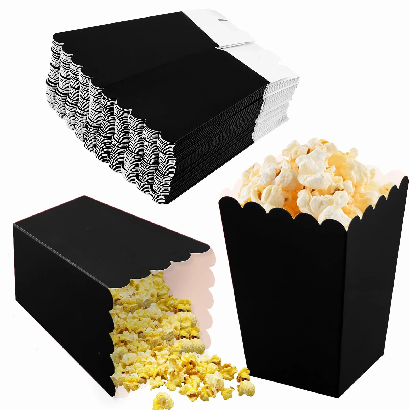 Kartonowe pudełka na popcorn 3 kolory na wieczór filmowy urodziny ślub kino karnawał czarne