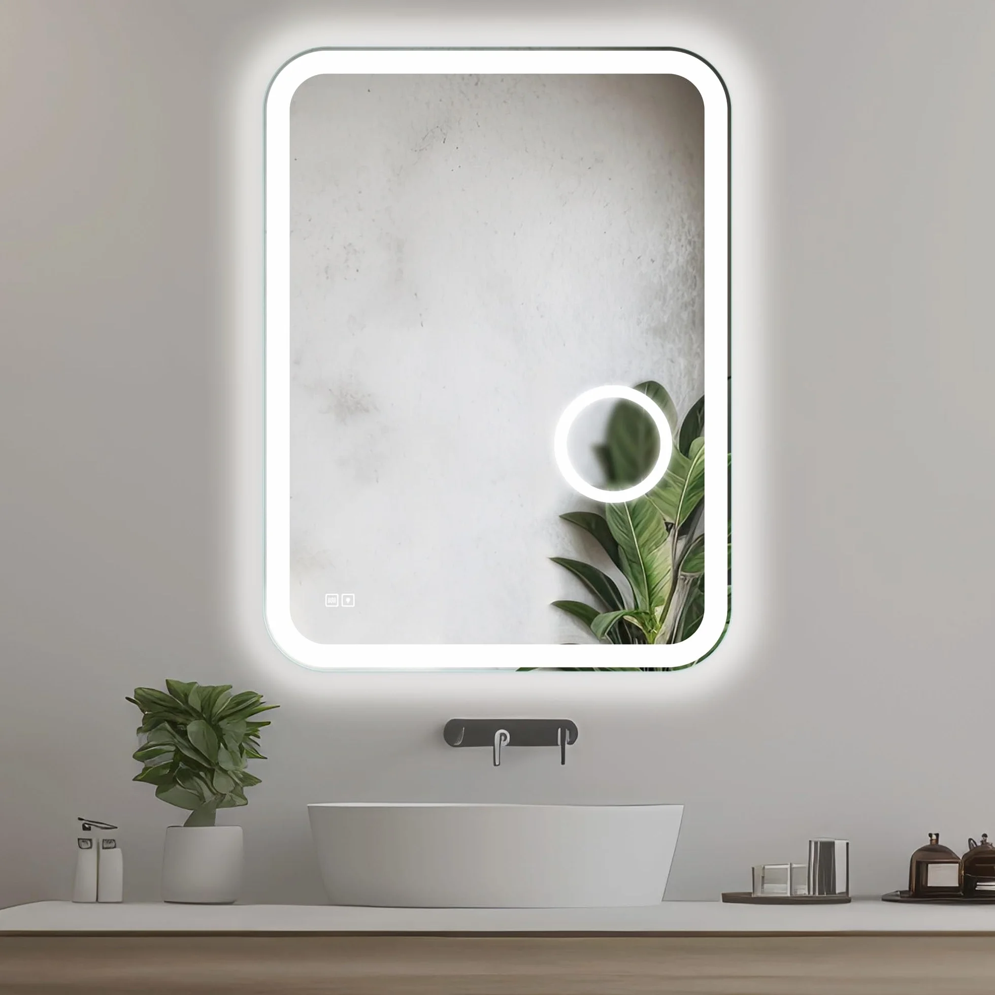 60x80 cm Lustro Łazienkowe z Oświetleniem LED z Funkcją Przeciwmgielną Prostokątne Lustro Łazienkowe