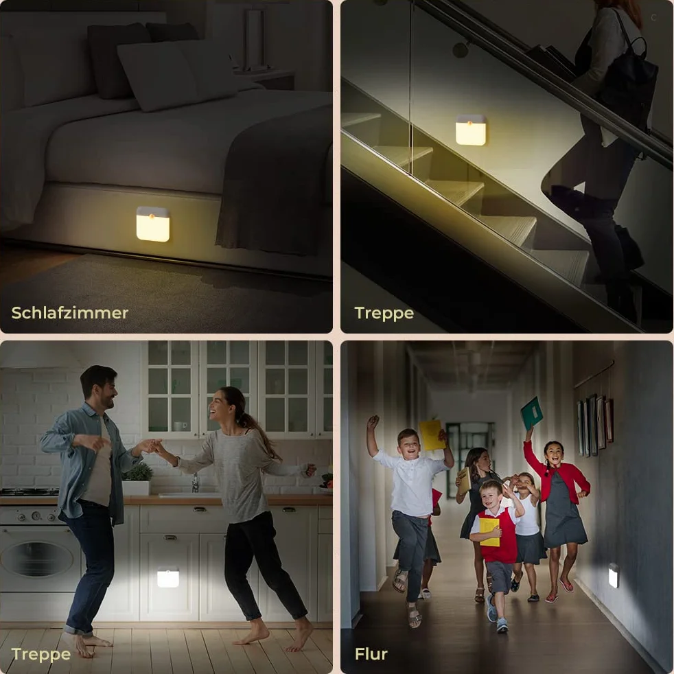 OUSFOT Lampka nocna LED, 2 szt. wewnętrzny czujnik ruchu, automatyczne światło nocne z mocowaniem magnetycznym, lampka nocna dla dzieci do pokoju dziecięcego, kuchni, korytarza, schodów, salonu