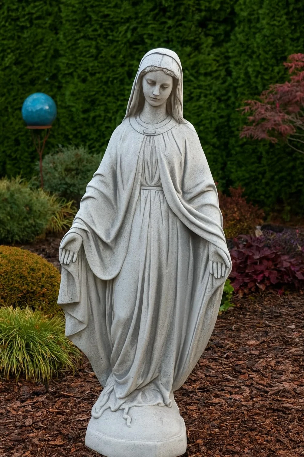 Green Lane Garden Figurka Maryi Panny, rzeźba, zewnętrzna lub wewnętrzna, przypominająca kamień, posąg religijny, biała, szara, jeden rozmiar, 680