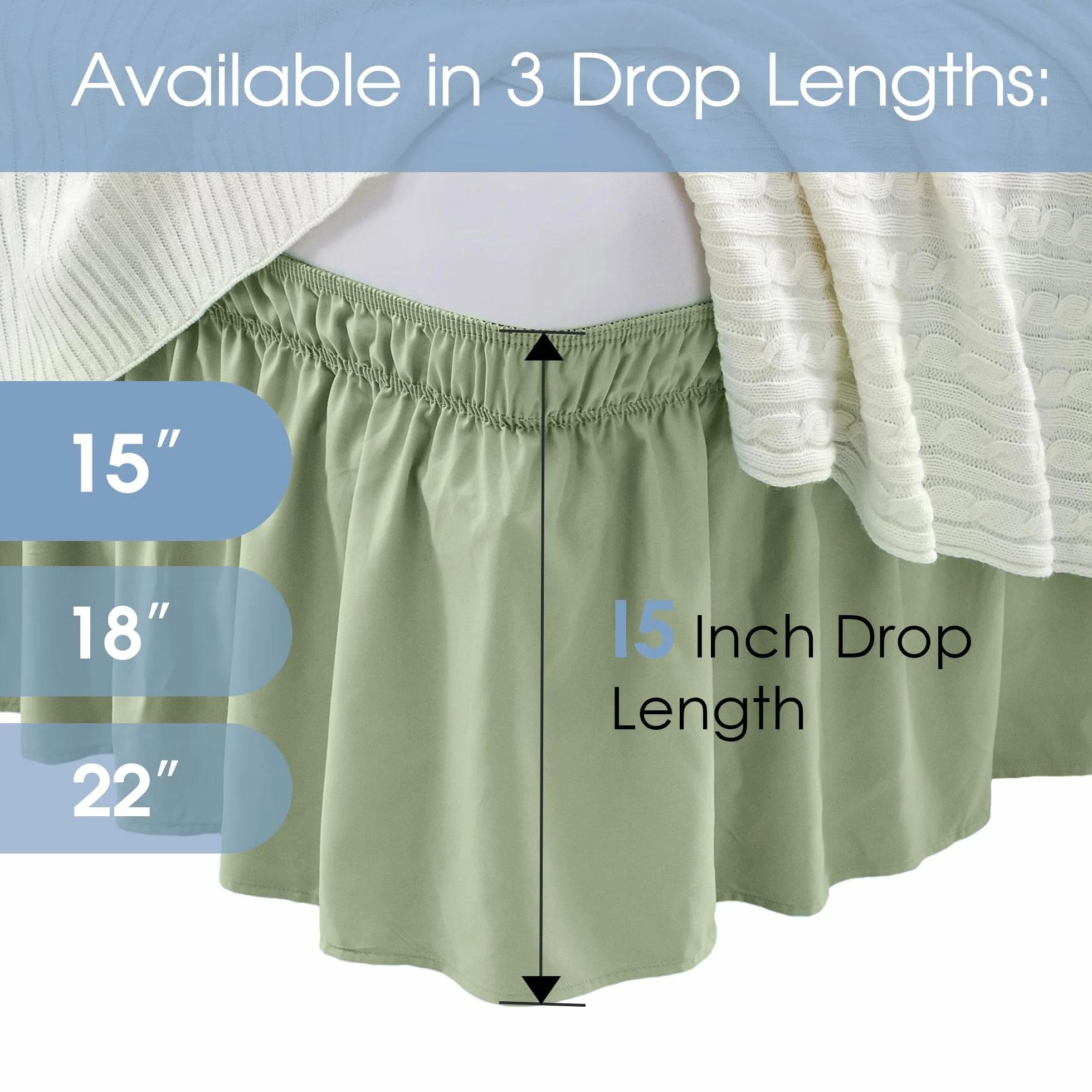 FreshCulture Spódnica na łóżko podwójne - elastyczna spódnica wokół łóżka, łatwe dopasowanie z 38-centymetrowym dopasowanym spadkiem, jakość hotelowa na łóżko regulowane (szałwiowa zieleń)
