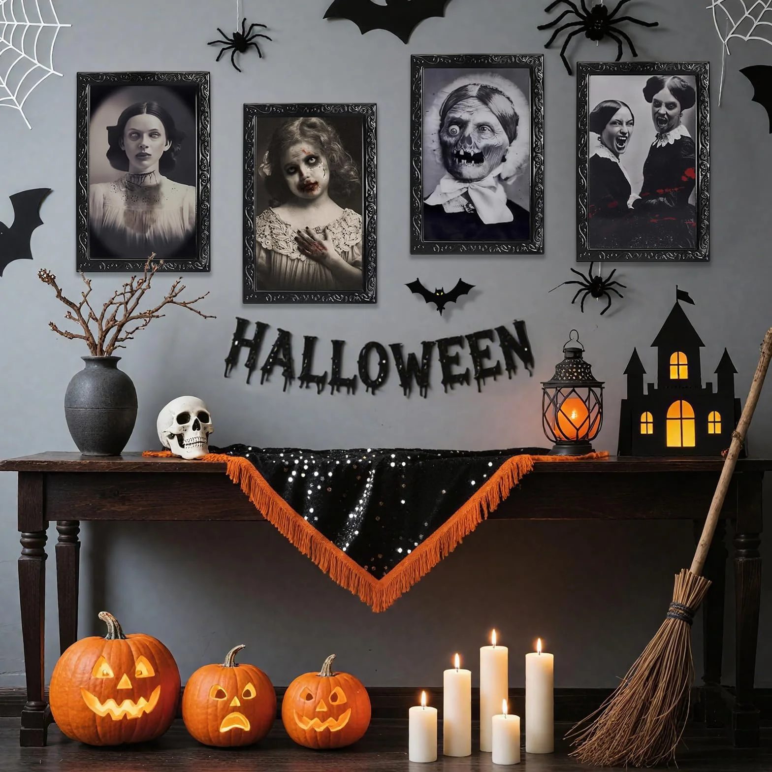 ROEOWENE Halloween Dekoracje 3D Ramka na zdjęcia 38 x 25 cm Horror Straszny portret na ścianę