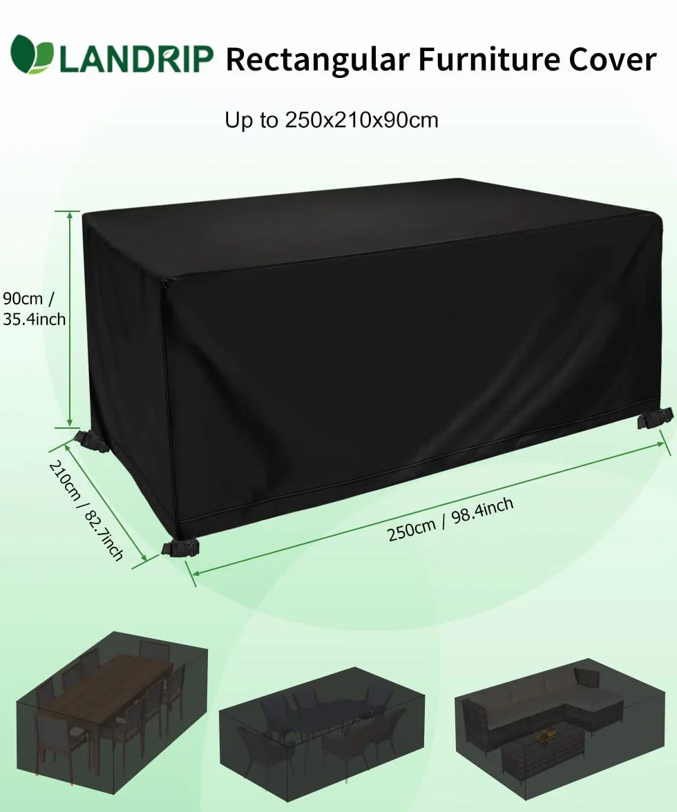 Landrip Pokrowiec na meble ogrodowe 250x210x90cm-Wodoodporny, Wytrzymały materiał Oxford 420D, Prostokątny obrus na stół ogrodowy, Wiatroszczelny, Ochrona mebli tarasowych
