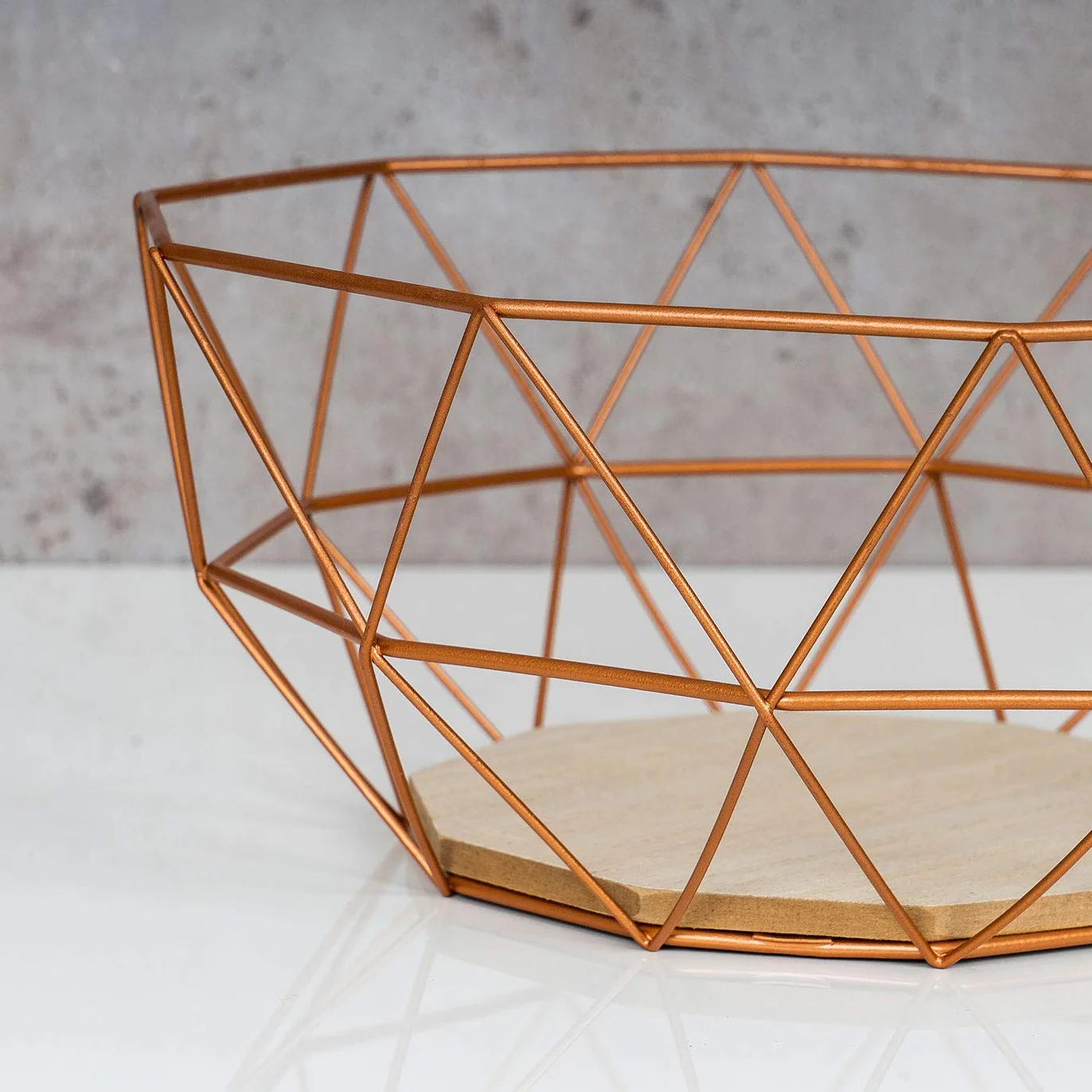 levandeo Kosz metalowy miedziany 26 x 12 cm kosz na owoce nowoczesny drewno MDF brązowy miska dekoracyjna design dekoracja stołu