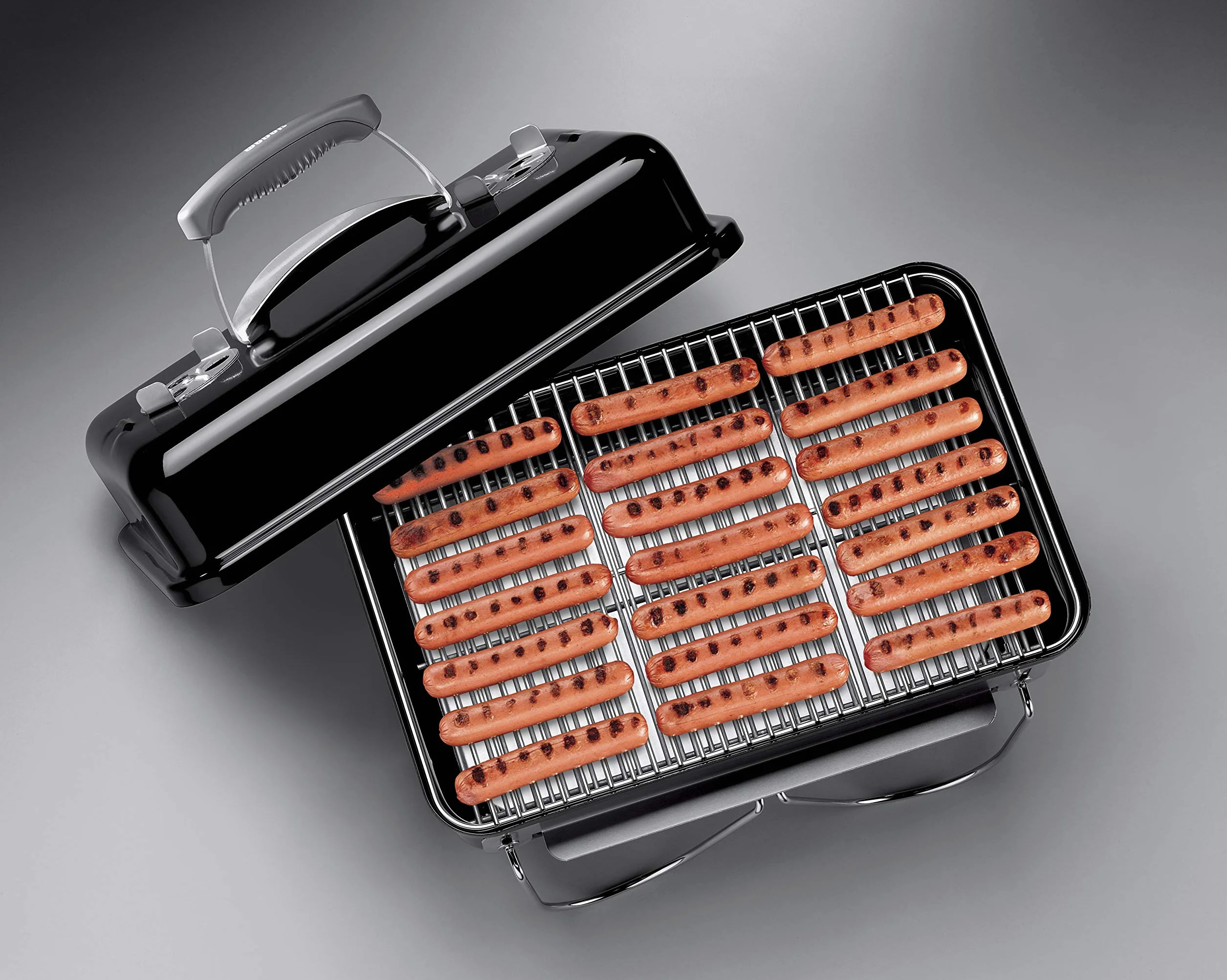Weber Go-Anywhere Grill węglowy, powierzchnia grilla 42 x 26 cm, lekki przenośny grill BBQ, grill z emaliowaną misą i pokrywą, składane nóżki - Czarny (1131004)