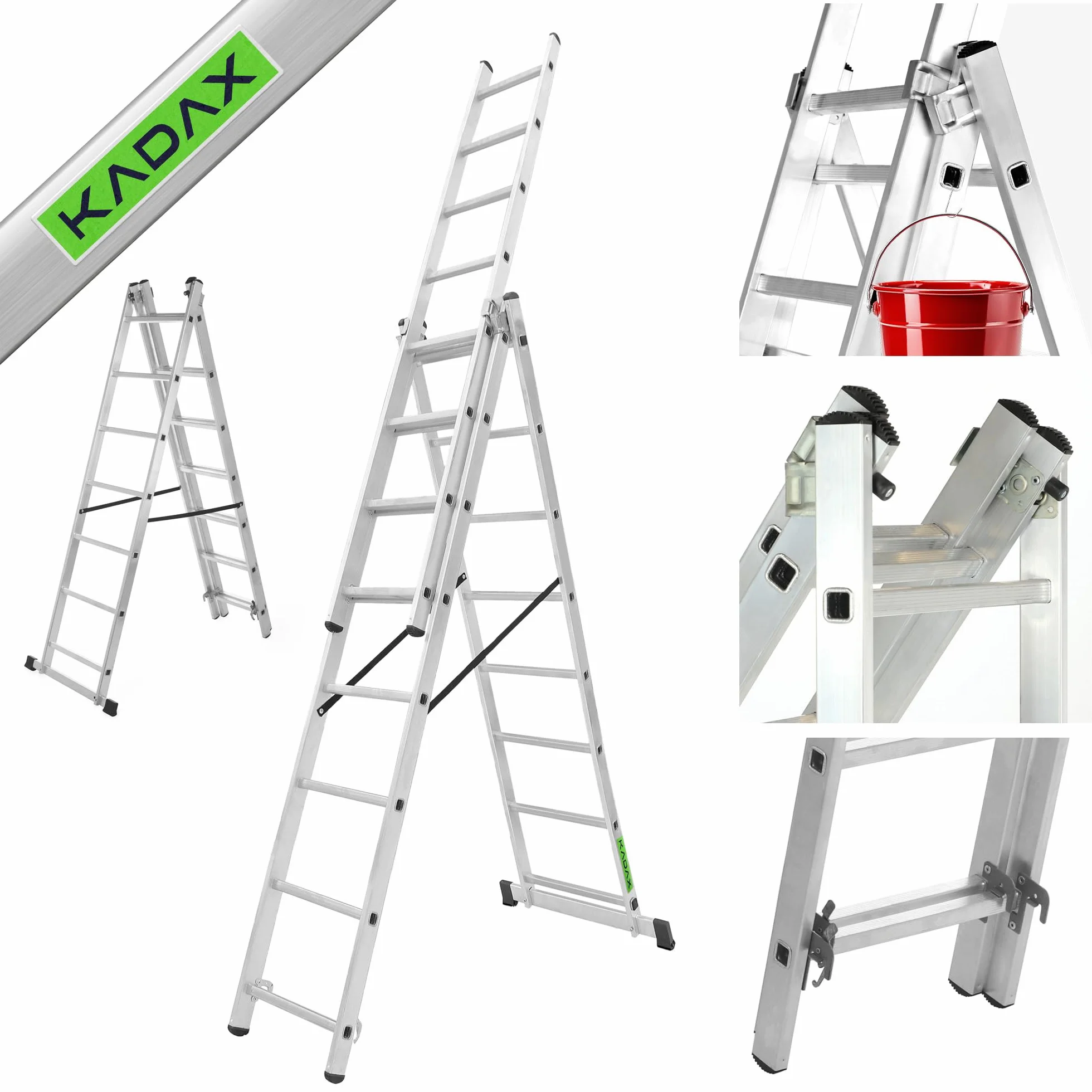 KADAX Drabina aluminiowa składana 3 - stopniowa, udźwig 125 kg, stopnie antypoślizgowe, półka na narzędzia, lekka i stabilna do domu i warsztatu