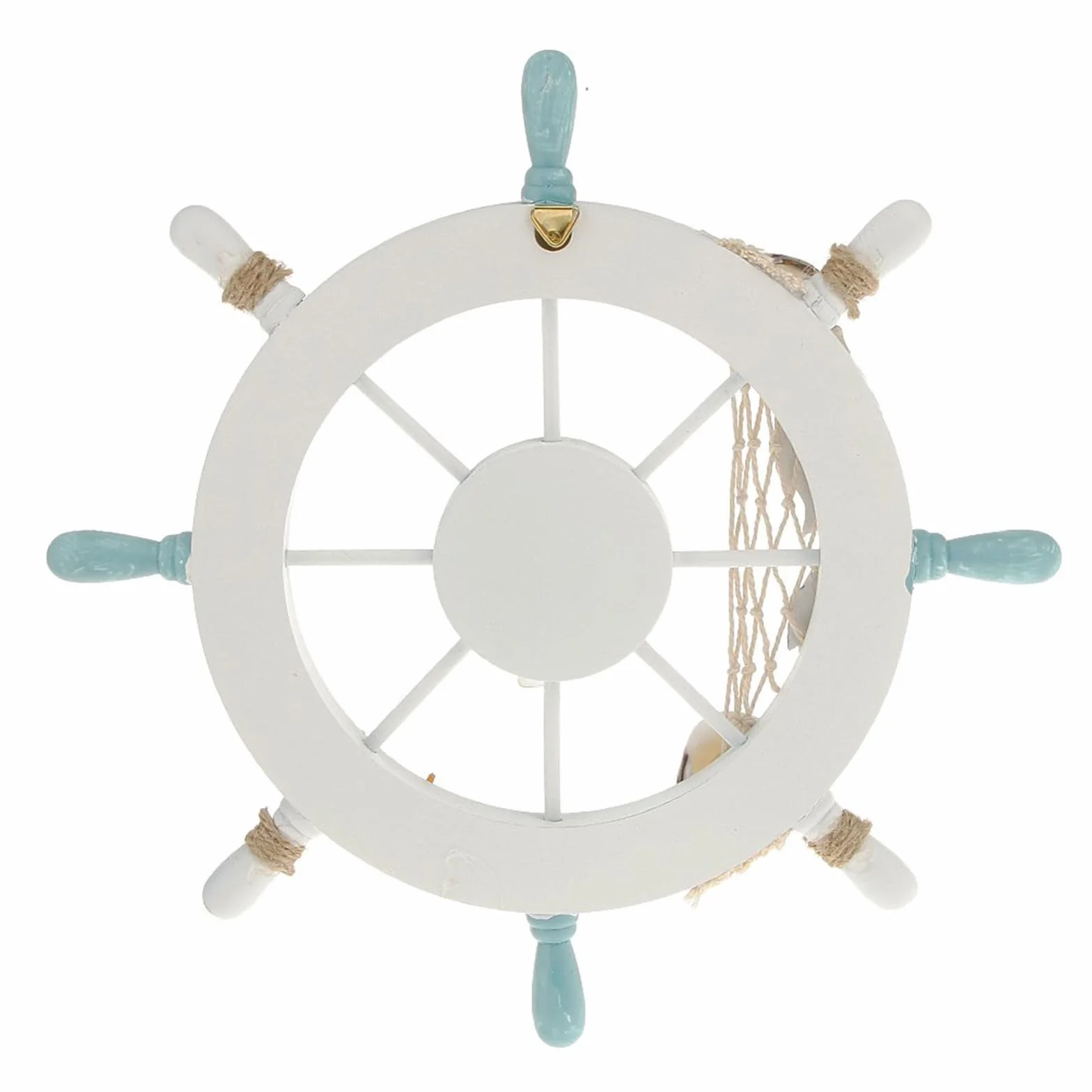 Rienar Nautical Beach Wooden Boat Ship Steering Wheel Fishing Net Shell Fish Home Wall Décor(11" Diameter)