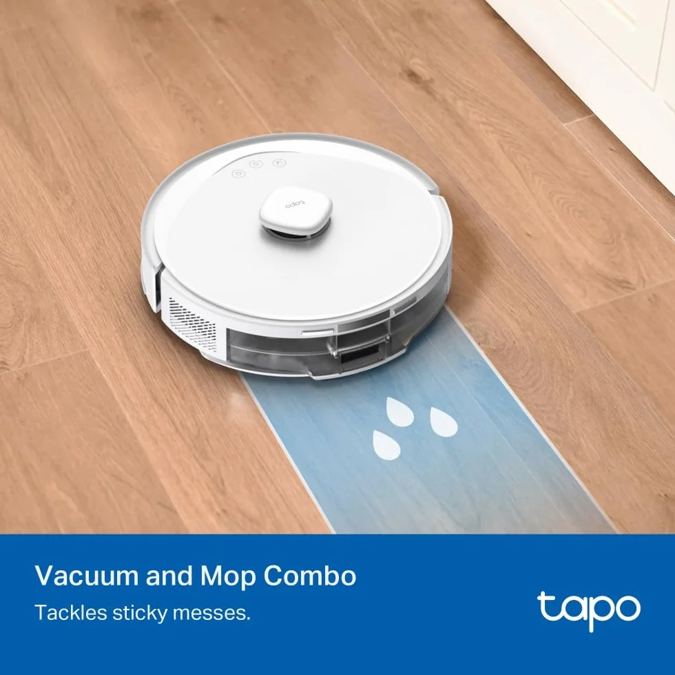 Tapo Robot odkurzający 2 w 1 RV30Max biały, cichy i cienki, bardzo mocny 5300 Pa, nawigacja LiDAR, 150 min autonomia, dywan i sierść zwierząt, sterowanie głosowe