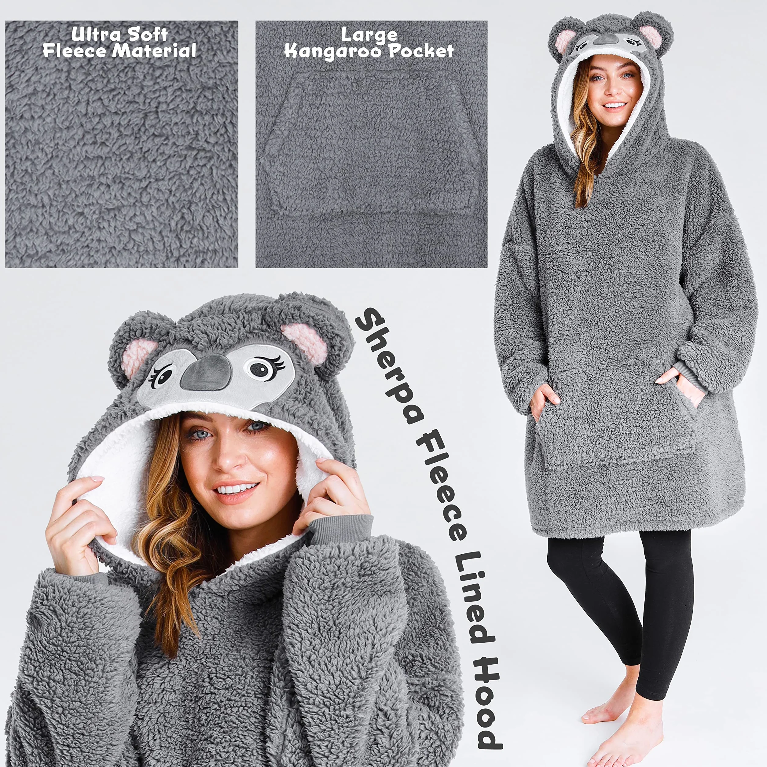 CityComfort Koc do noszenia, oversize, bluza z kapturem dla kobiet i mężczyzn, polarowy koc z kapturem z rękawami, miękki, ciepły