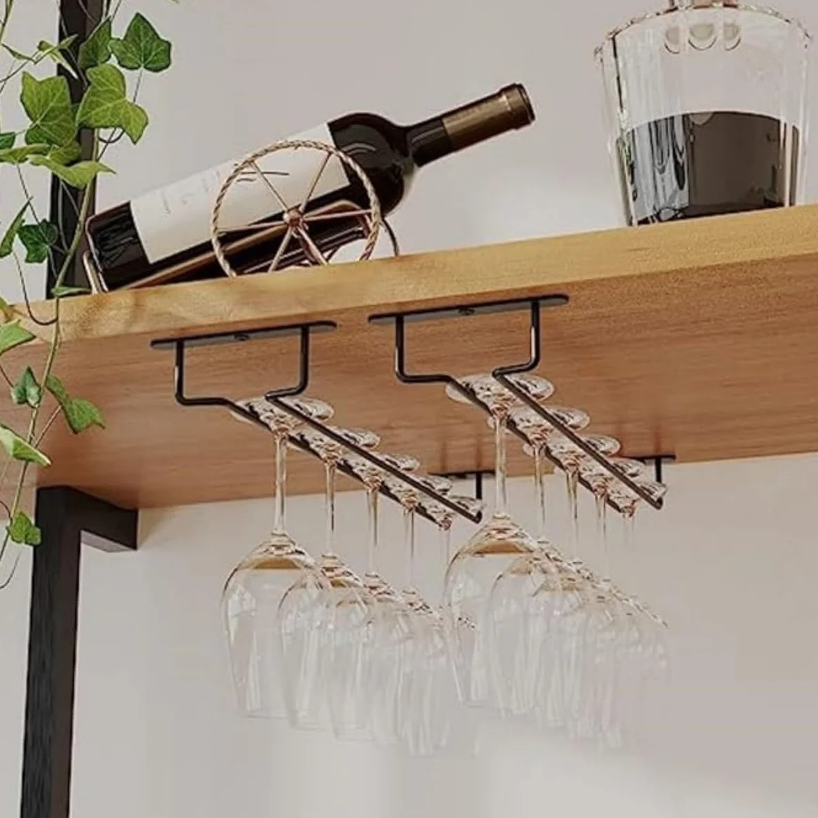 4 metalowe uchwyt na kieliszki, 40 cm do zawieszenia, wiszący regał pod regałem, uchwyt do baru, kuchni, pubu