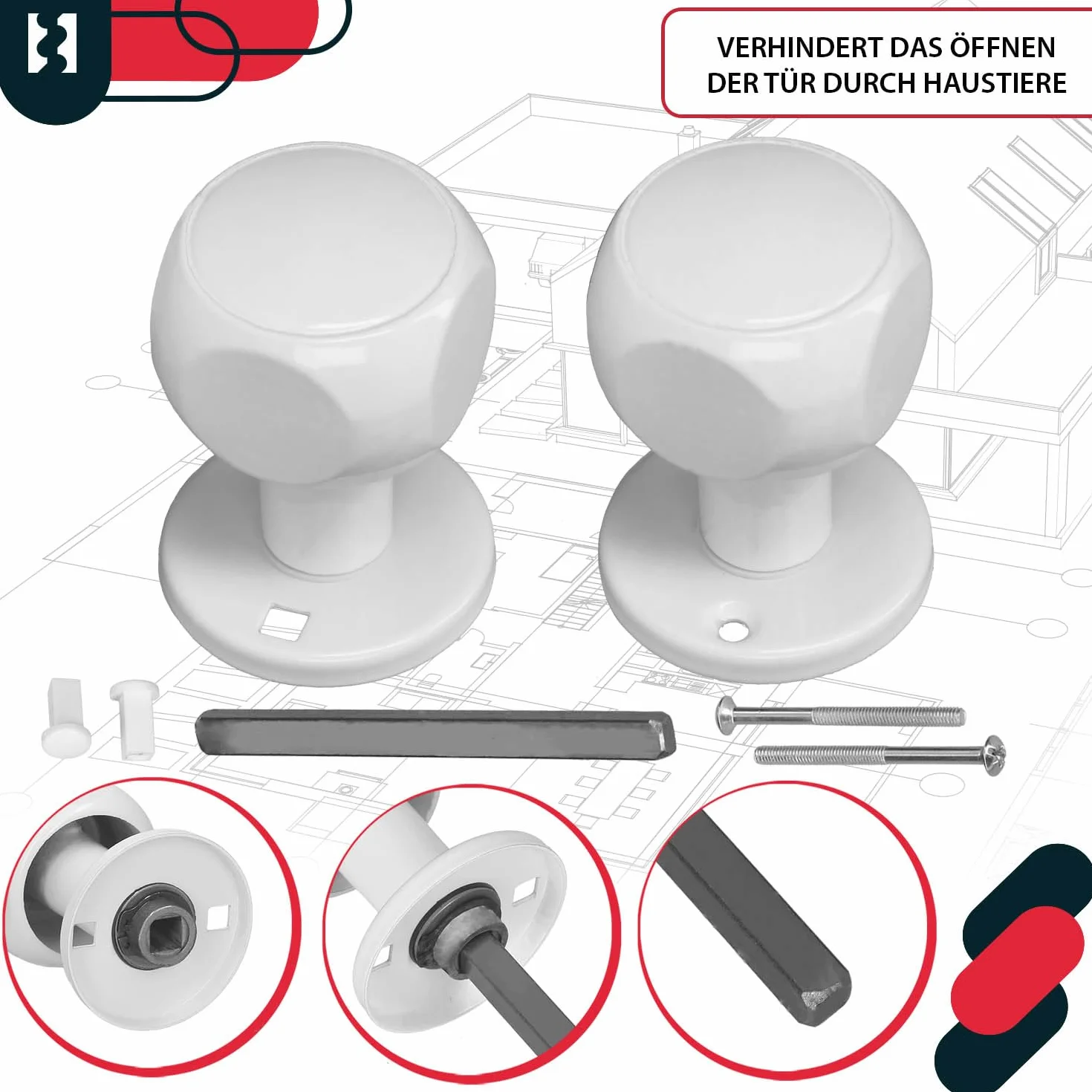 KOTARBAU® Gałka Drzwiowa Obrotowa Ruchoma Do Drzwi Wewnętrznych Aluminium Biała