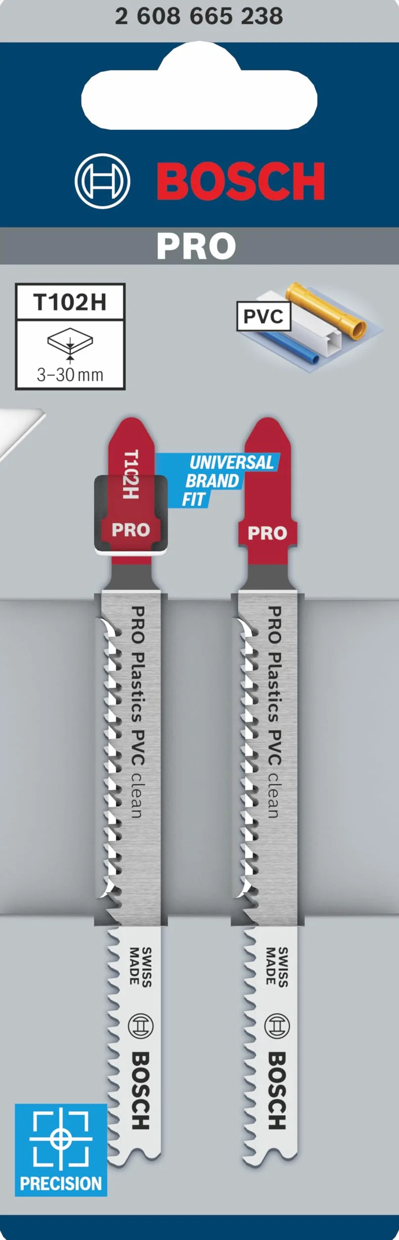 Bosch 2x Brzeszczoty do wyrzynarek PRO Plastics PVC clean T102H (do Tworzywa sztuczne, Tworzywa sztuczne, Długość 100 mm, Professional Akcesoria Wyrzynarka)