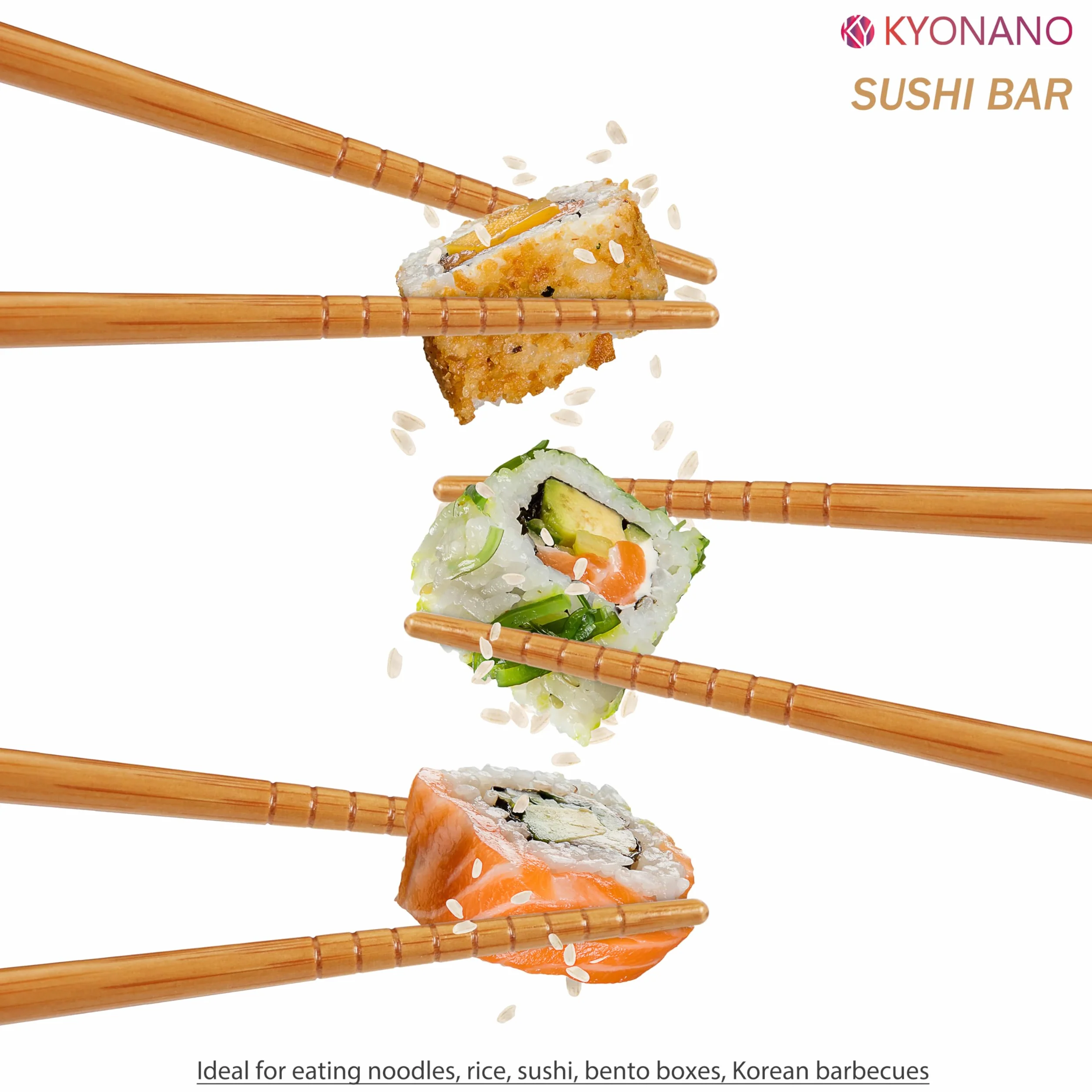 KYONANO 5 par japońskich pałeczek bambusowych, pałeczki wielokrotnego użytku 23 cm, pałeczki do sushi, zmywalne, pałeczki do zmywarki, lekko antypoślizgowe