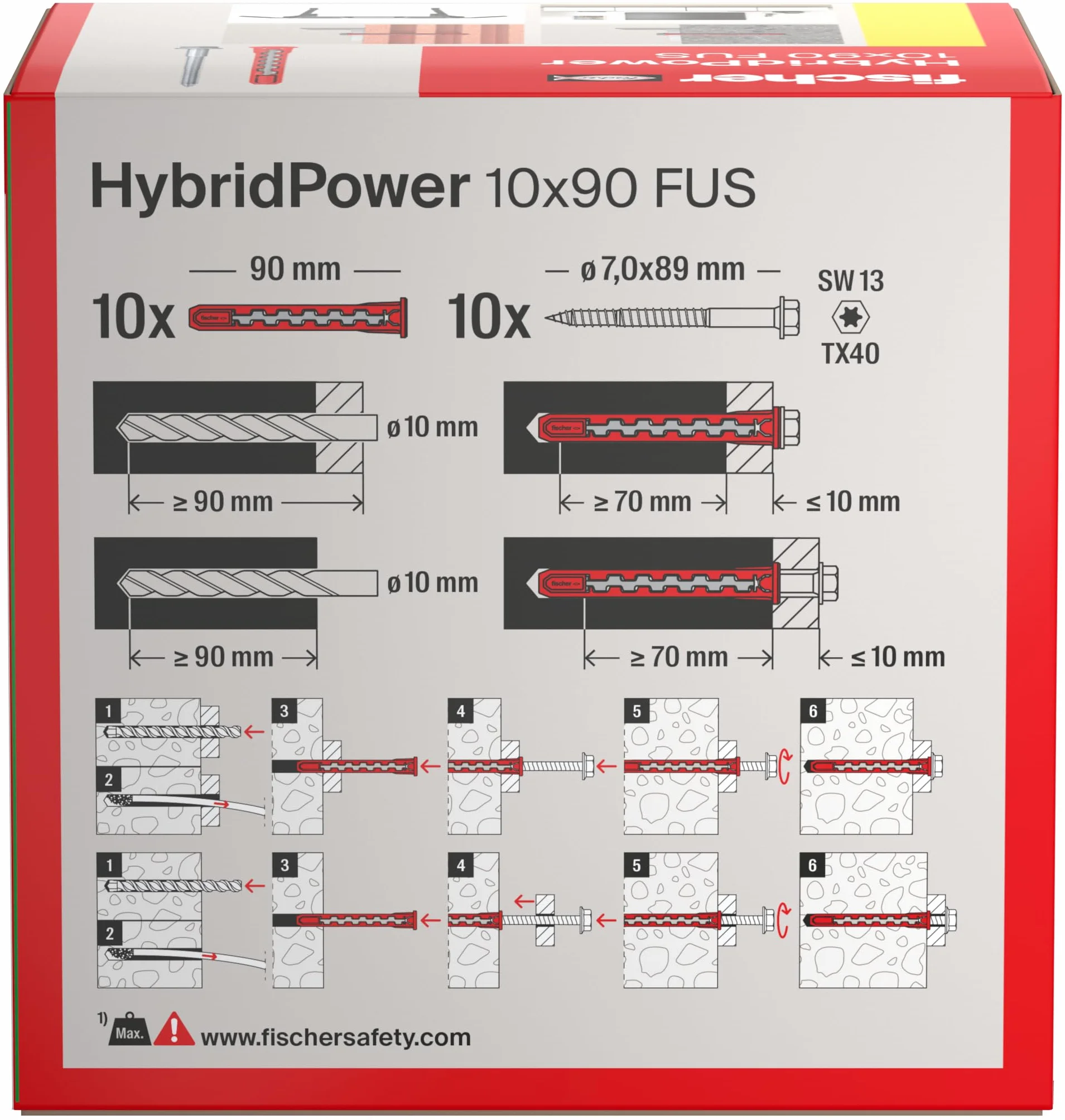 fischer HybridPower kołek rozporowy 10 x 90 stopni zapewnia najwyższą nośność i bezpieczeństwo, łatwy montaż bez narzędzi do osadzania, uniwersalne do otworów i materiałów budowlanych, murów, betonu