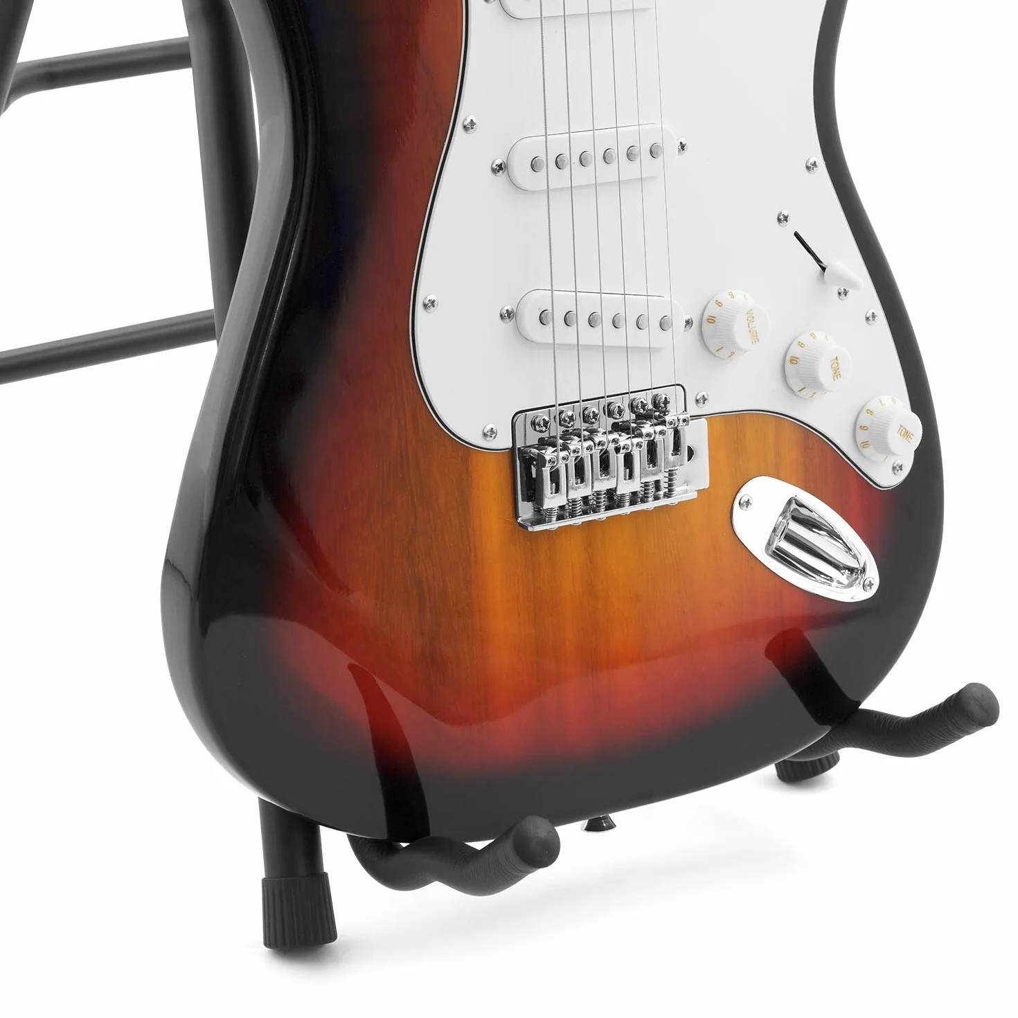 Tiger Taboret gitarowy ze stojakiem, składany fotel z wbudowanym stojakiem na gitarę i podnóżkiem – do gitar akustycznych, elektrycznych, basowych nowy model 2021