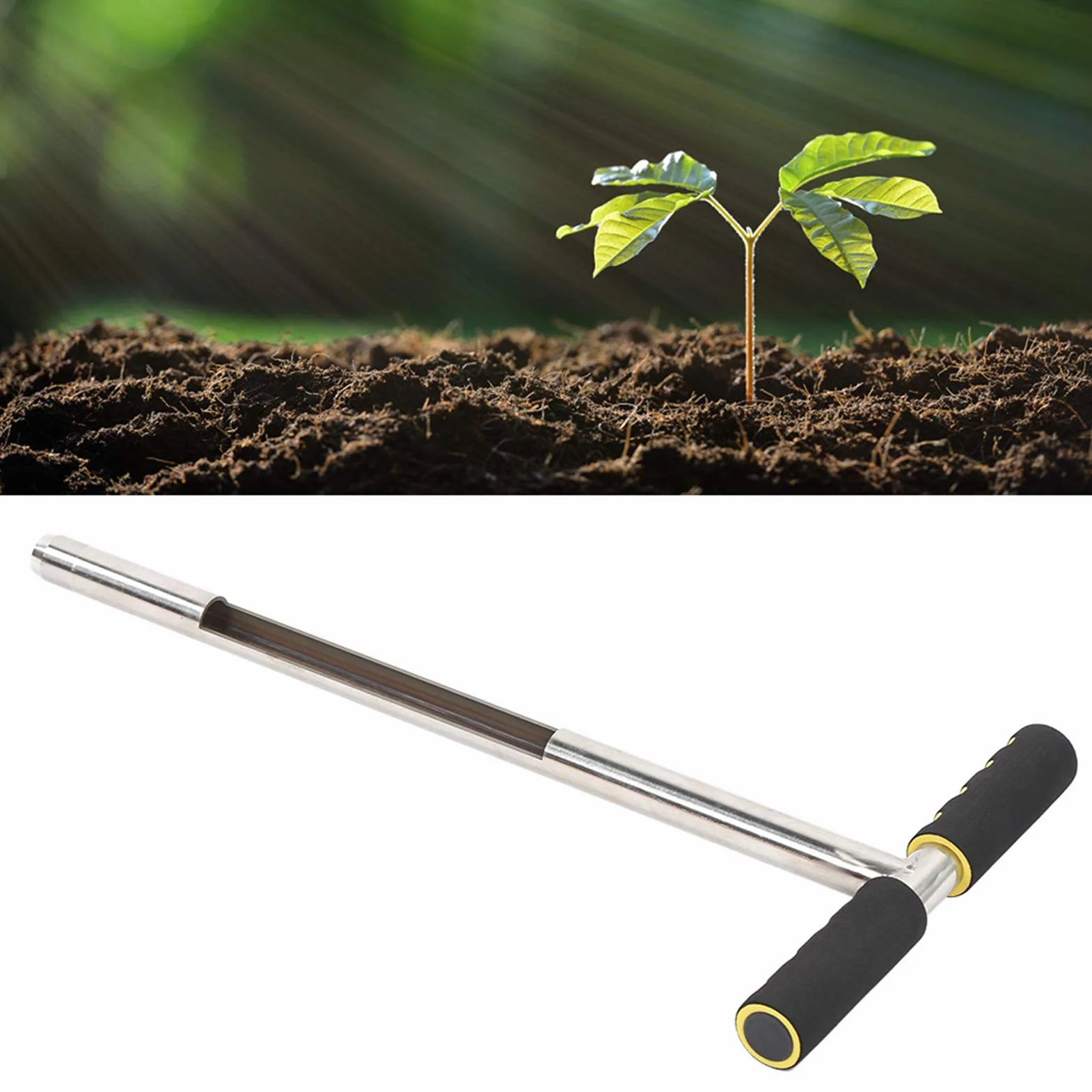 Wakects Sonda do próbkowania gleby 51 cm, sonda do pobierania próbek gleby ze stali nierdzewnej, uchwyt w stylu T, Sampler do sondy podłogowej do kijów golfowych