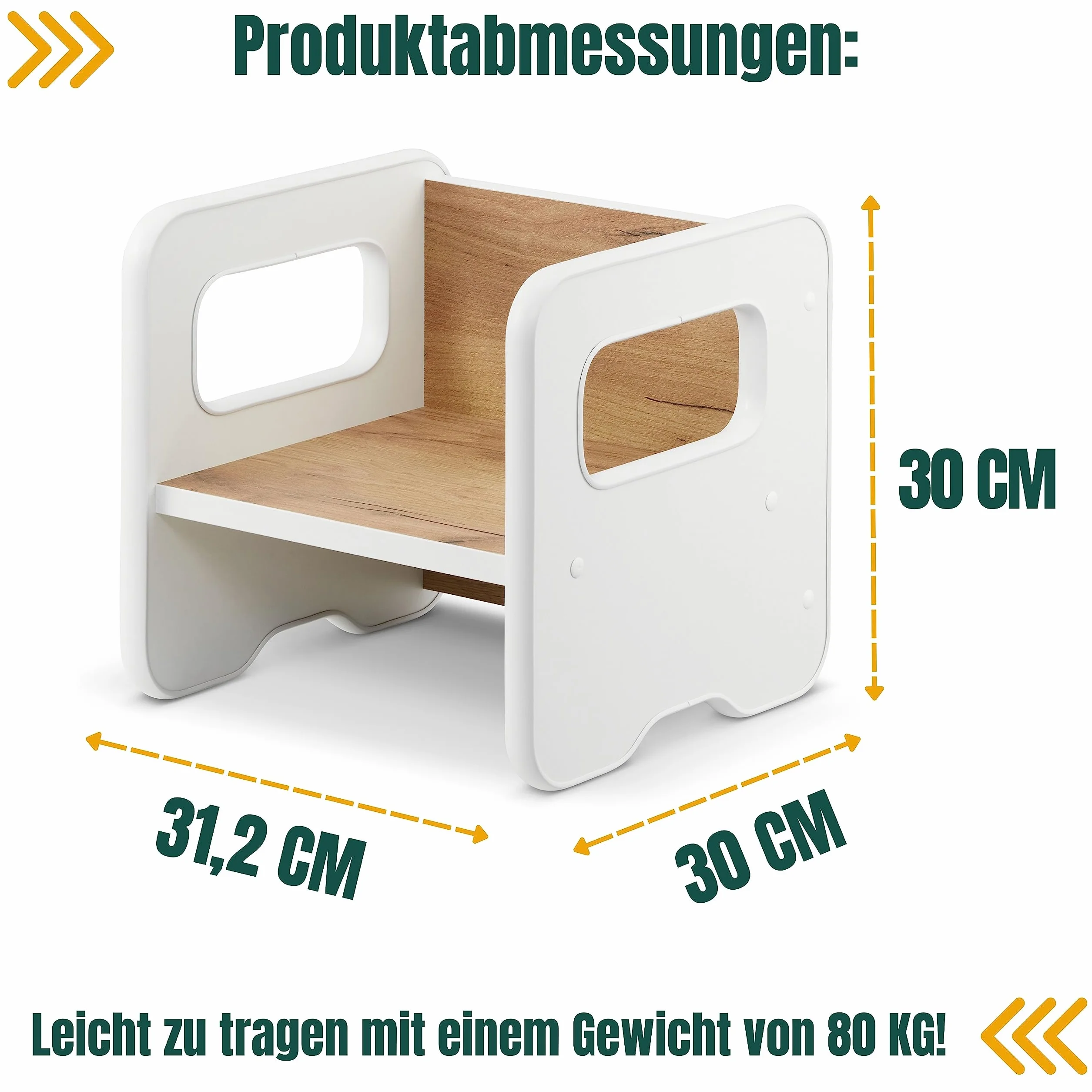 defiPad Taboret do siedzenia dla dzieci | stylowy taboret dwustronny | fotel dziecięcy od 1 roku życia | krzesło dziecięce z drewna | krzesło można przekształcić w stół | pokój dziecięcy Montessori |
