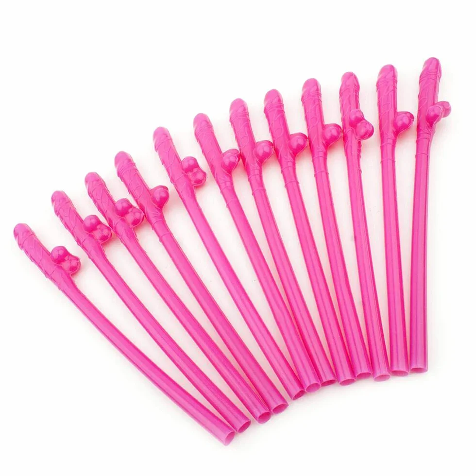 12 sztuk niegrzecznych słomek do picia, słomki wielokrotnego użytku, plastikowe, dla dziewcząt, na wieczór, na imprezę, do baru, na wieczór panieński, urodziny, ślub, różowe, 12 szt