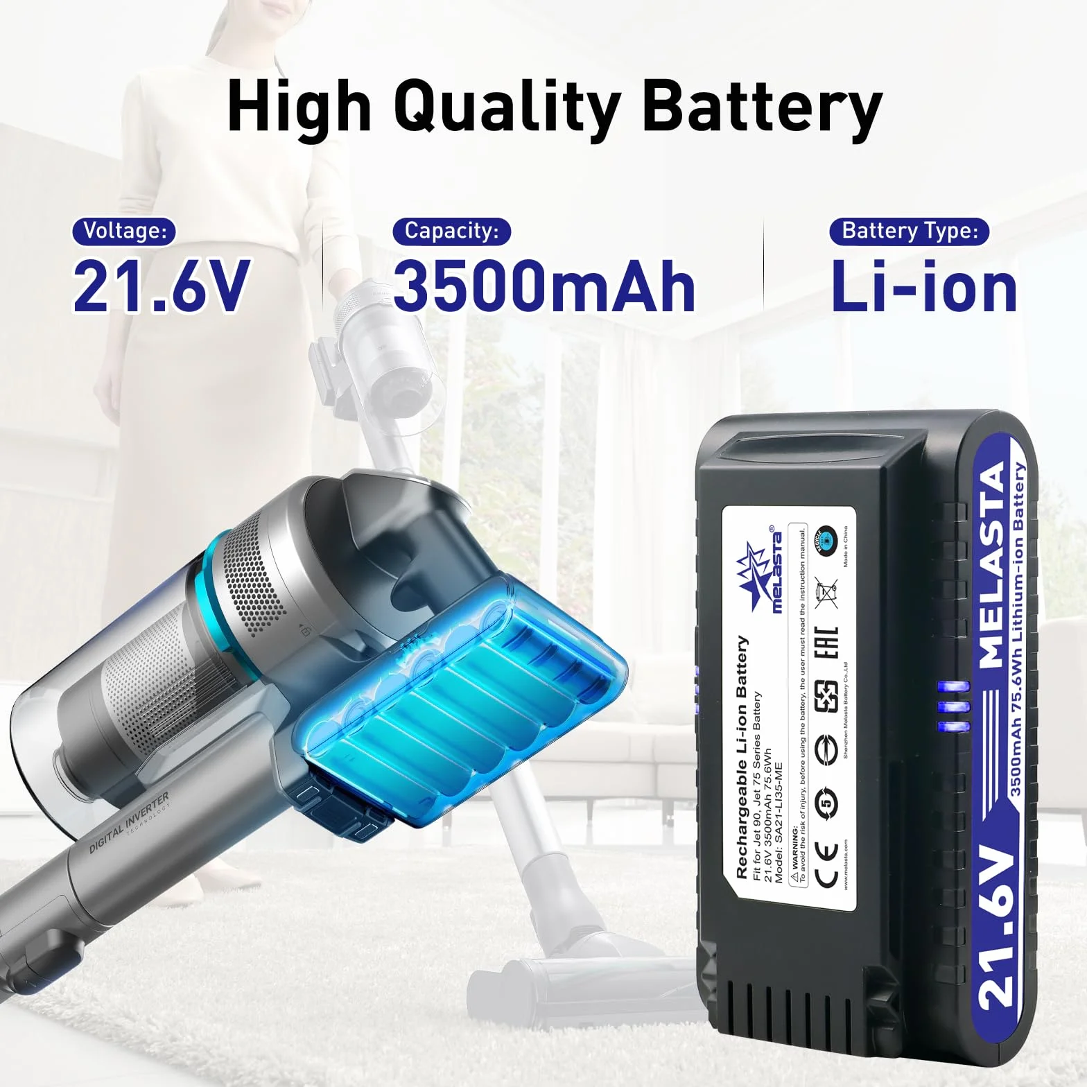 melasta Bateria VCA-SBT90 do Samsung JET75/JET90, 21,6 V 3500 mAh
