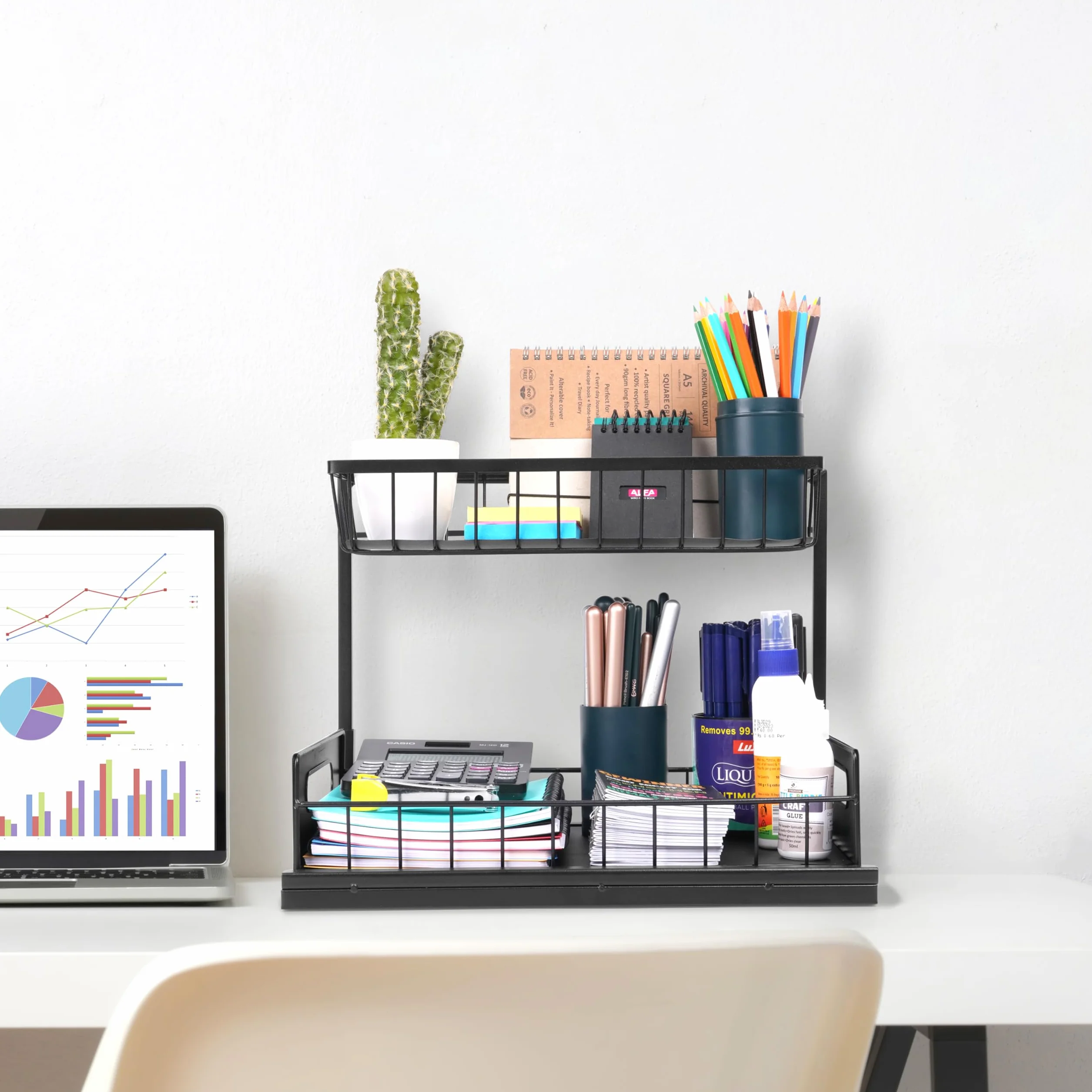 Winter Shore Czarna Organizator pod Zlewem 2 Poziomy - Wielofunkcyjna Szafka Łazienkowa i Kuchenna z Półkami pod Zlewem z Wysuwaną Dolną Tacą - Wytrzymała Konstrukcja z Węglowej Stali