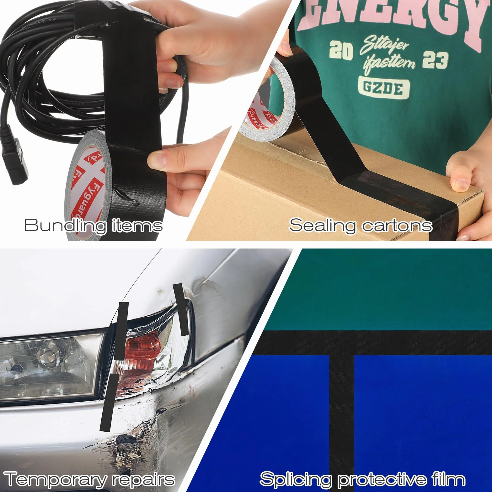 3 rolki taśmy pancernej, 48mm x 18m czarna wodoszczelna taśma naprawcza taśma tkana 210μ Gaffa Tape rozdzierana ręcznie do napraw wewnętrznych i zewnętrznych, mocowania i wiązania, łącznie 54m