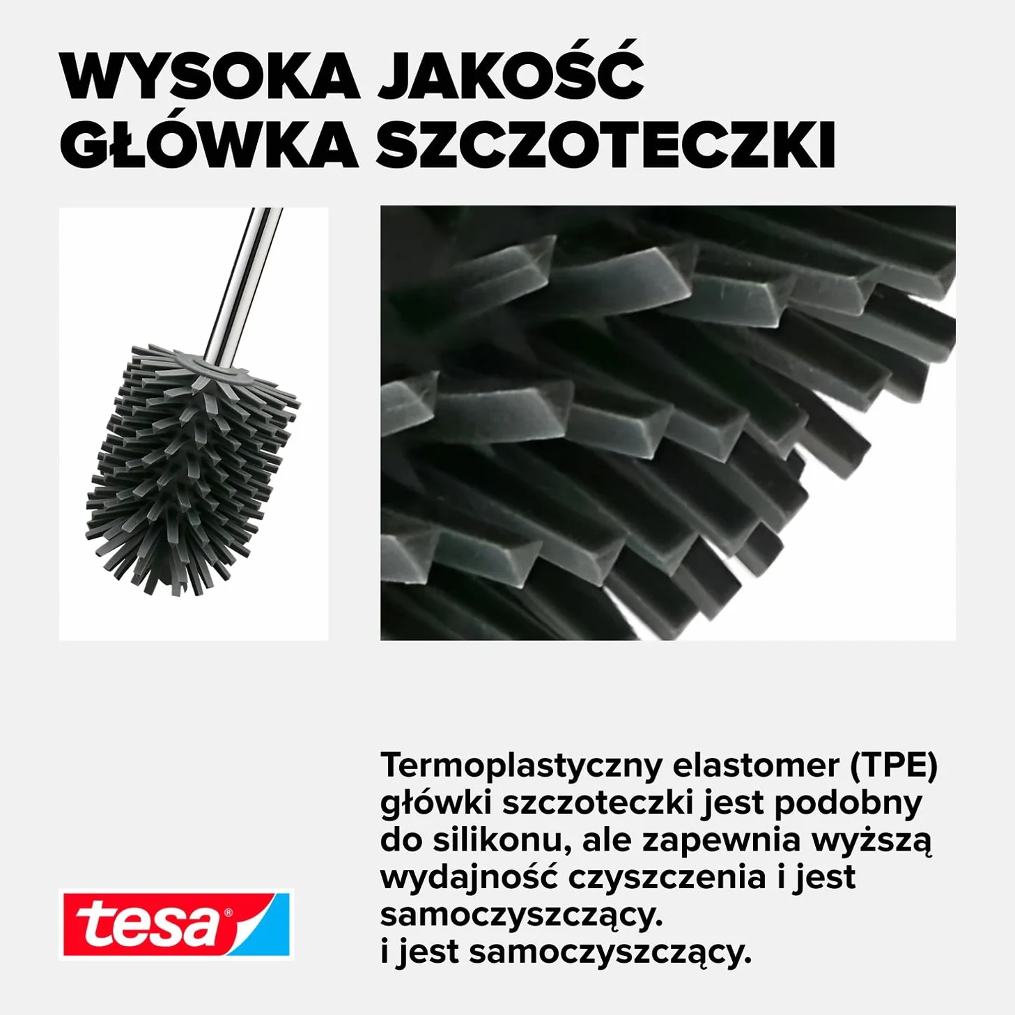 tesa silikonowa szczotka do toalet wymienna chromowany metalowy uchwyt 37,4 x 7,1 x 7,4 cm ciemnoszara