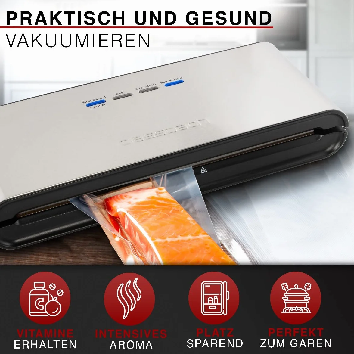 C-VK 4000 Vacuum Sealer/Vacuum Sealer/Film Welding Machine for Sous Vide 8x Longer Fresh 18 Professional Food Storage Bags Included Stainless Steel Casing