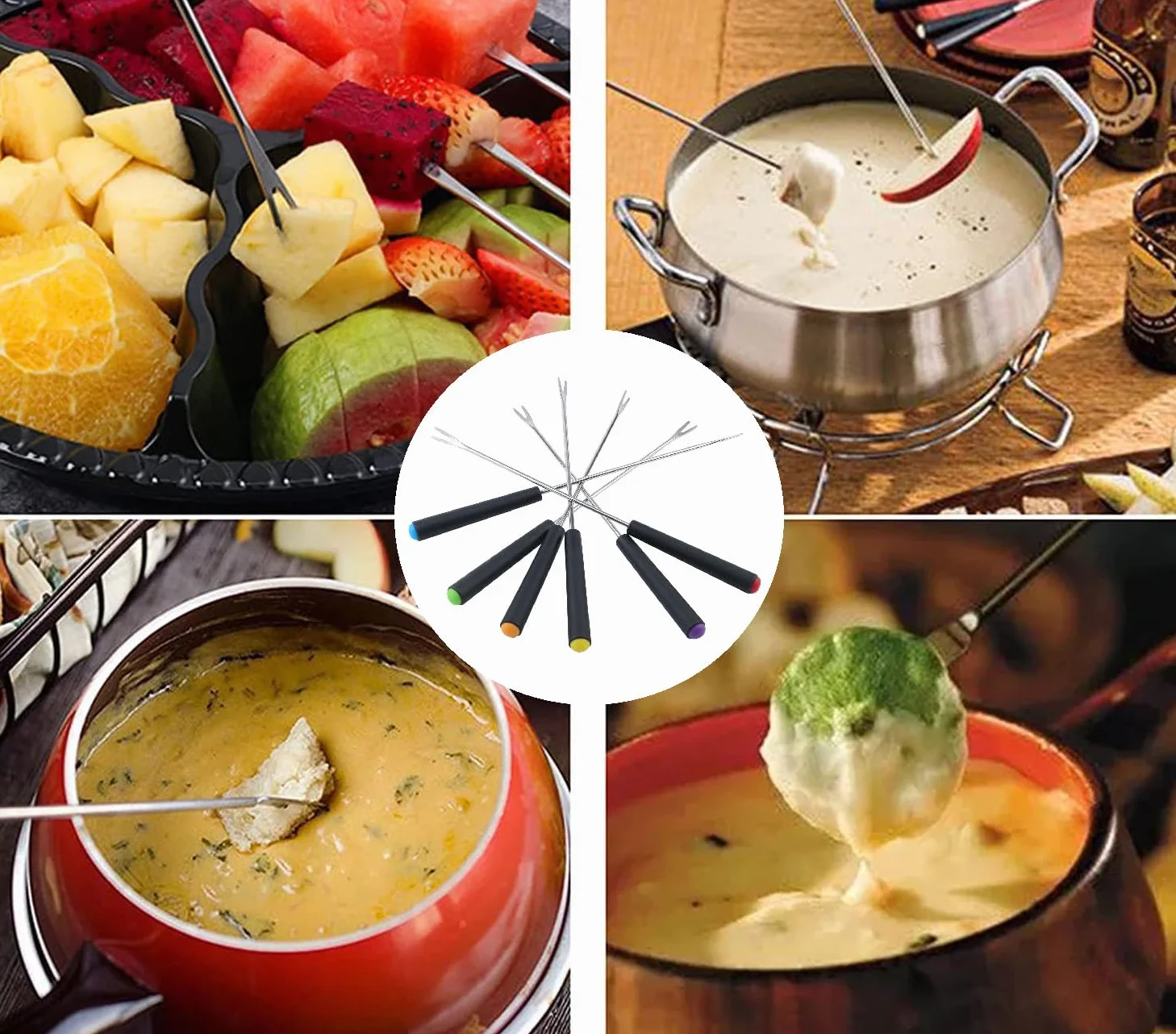 LATRAT Zestaw 8 widelców do fondue ze stali nierdzewnej, widelec do grilla i sera z odpornym na wysokie temperatury uchwytem