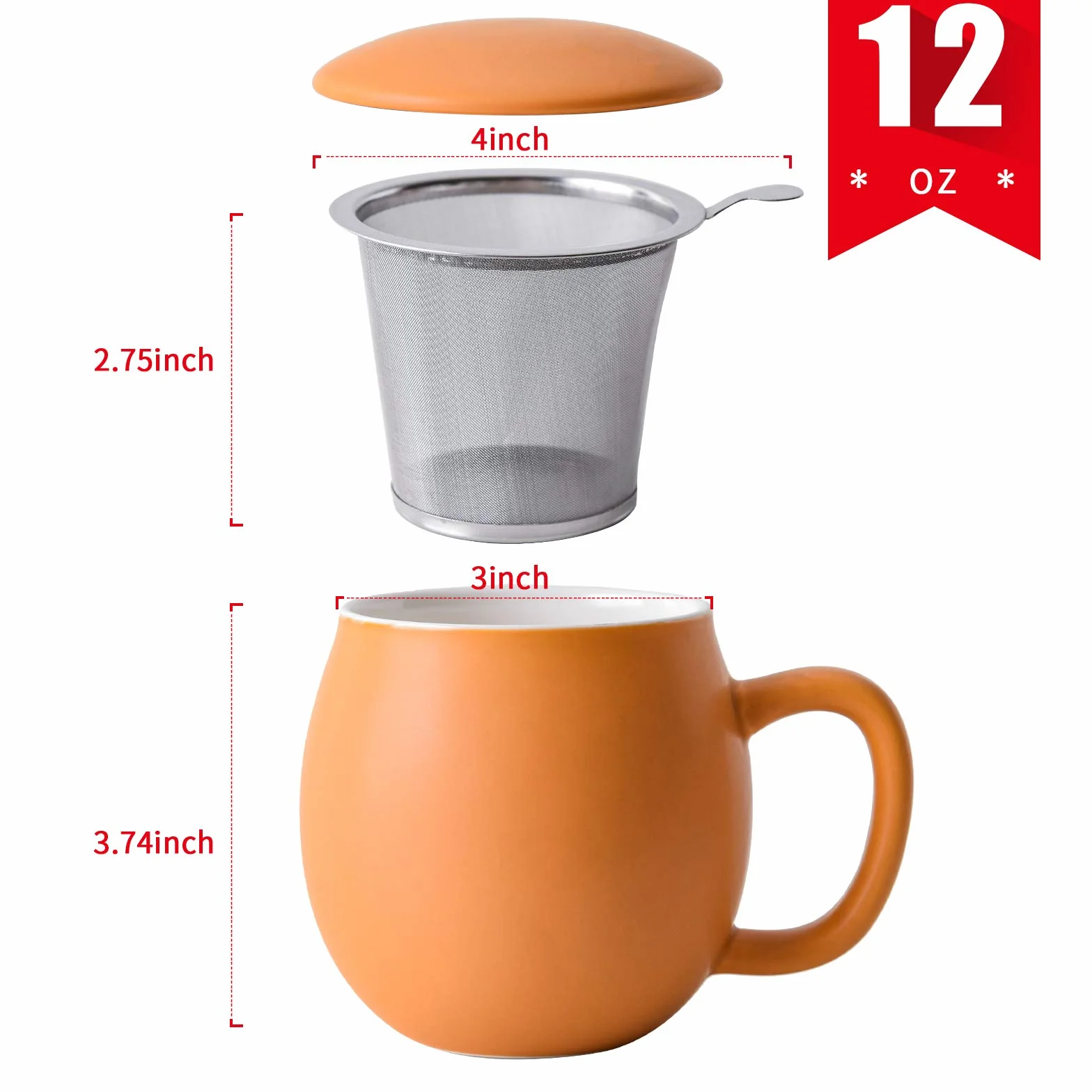 Yundu Porcelanowa filiżanka do herbaty 355 ml z zaparzaczem i pokrywką, kubek z pokrywką do stromenia, matowy żółty