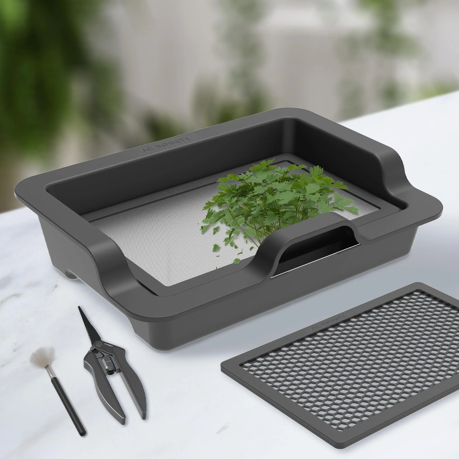 AC Infinity Zestaw Trim Tray duży – taca do trymowania 50 cm z 3 wymiennymi miseczkami i 2 sitkami, ergonomiczna konstrukcja do pracy przy stole lub na kolanach, do zbierania liści i pyłków