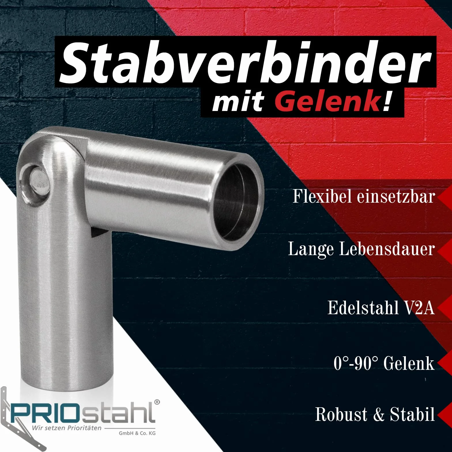 Łącznik przegubowy, elastyczny łącznik z przegubem, pręt, uchwyt do trawersu – 4 x łącznik regulowany 10 mm ze stali nierdzewnej V2A do pręta, okrągłego pręta, balustrady schodowej, balustrady PRIOStahl