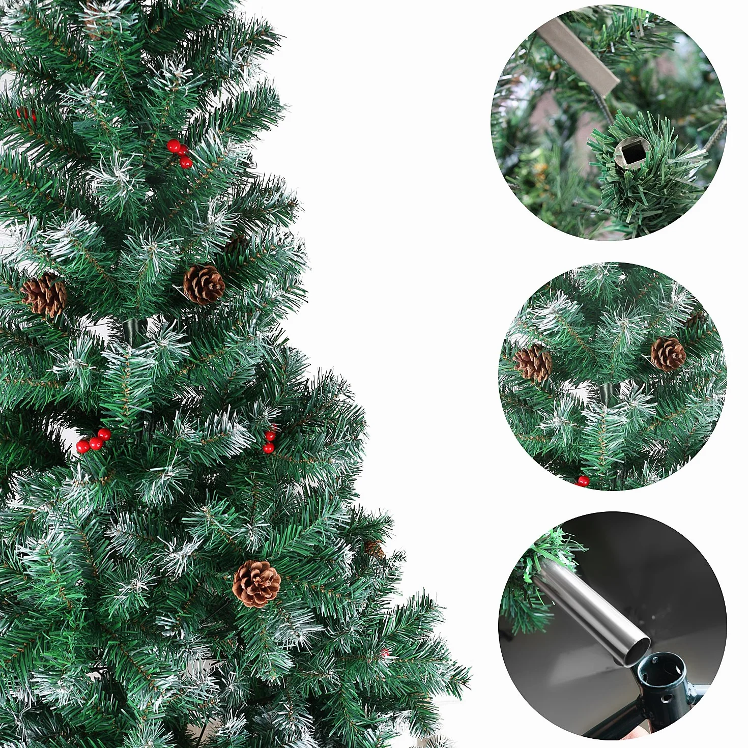 Sztuczna choinka z szyszkami sosnowymi i jagodami, przycinane gałązki choinki w zestawie metalowy stojak, choinka o wysokości 120 cm, trudnopalna