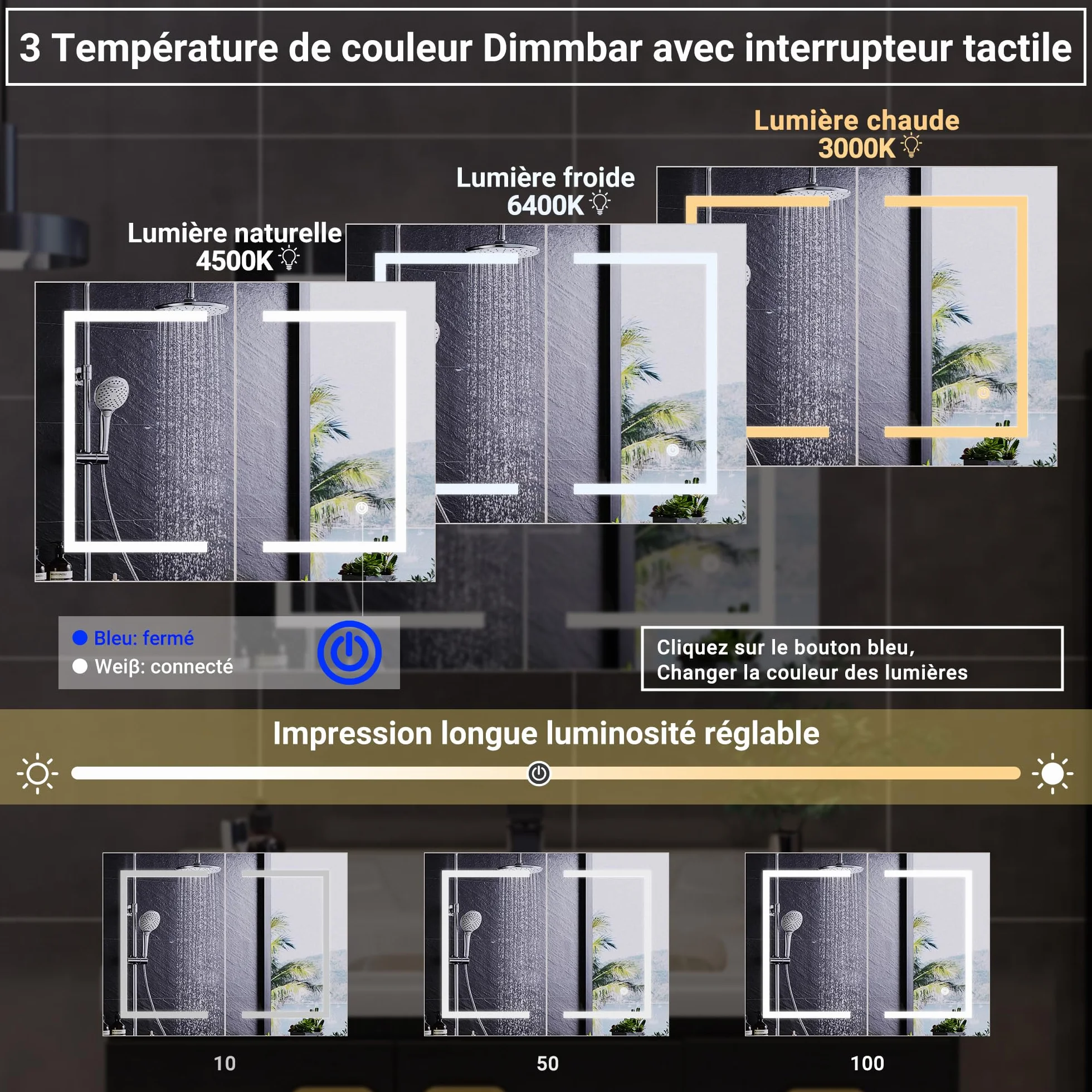 Szafka łazienkowa z lustrem i oświetleniem LED, szafka toaletowa z lustrem 80 x 13,5 x 60 cm z miejscem do przechowywania, przeciwmgielna, do łazienki, kuchni, a nawet salonu (podwójne drzwi)