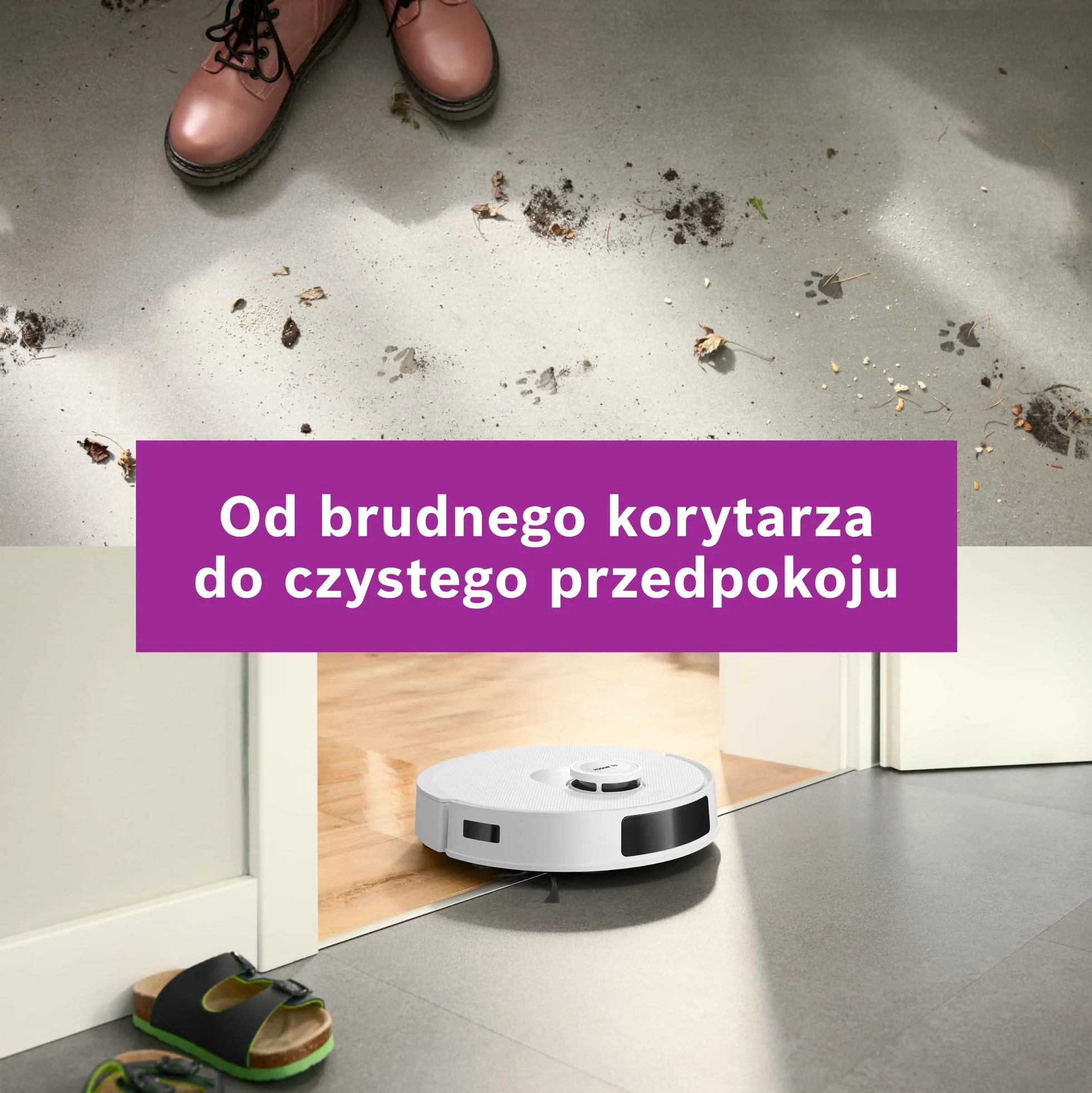 Bosch Spotless+ Robot sprzątający z funkcją mopowania, moc ssania 11 000 Pa, statyczna nakładka mopującą, stacja czyszczącą, nawigacją Smart Vision, aplikacja Bosch Home Connect, BCRD1W, biały