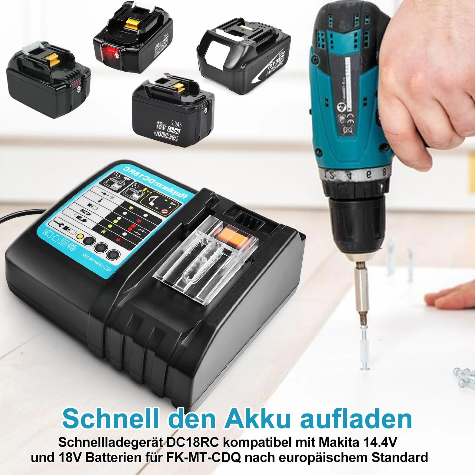 Ładowarka do akumulatorów 18V DC18RC Szybka ładowarka Kompatybilna z Makita 14,4 V i 18 V Li-Ion Zastępczy akumulator BL1815 BL1830 BL1840 BL1850 BL1860 BL1890 BL1415 BL1430 BL1440