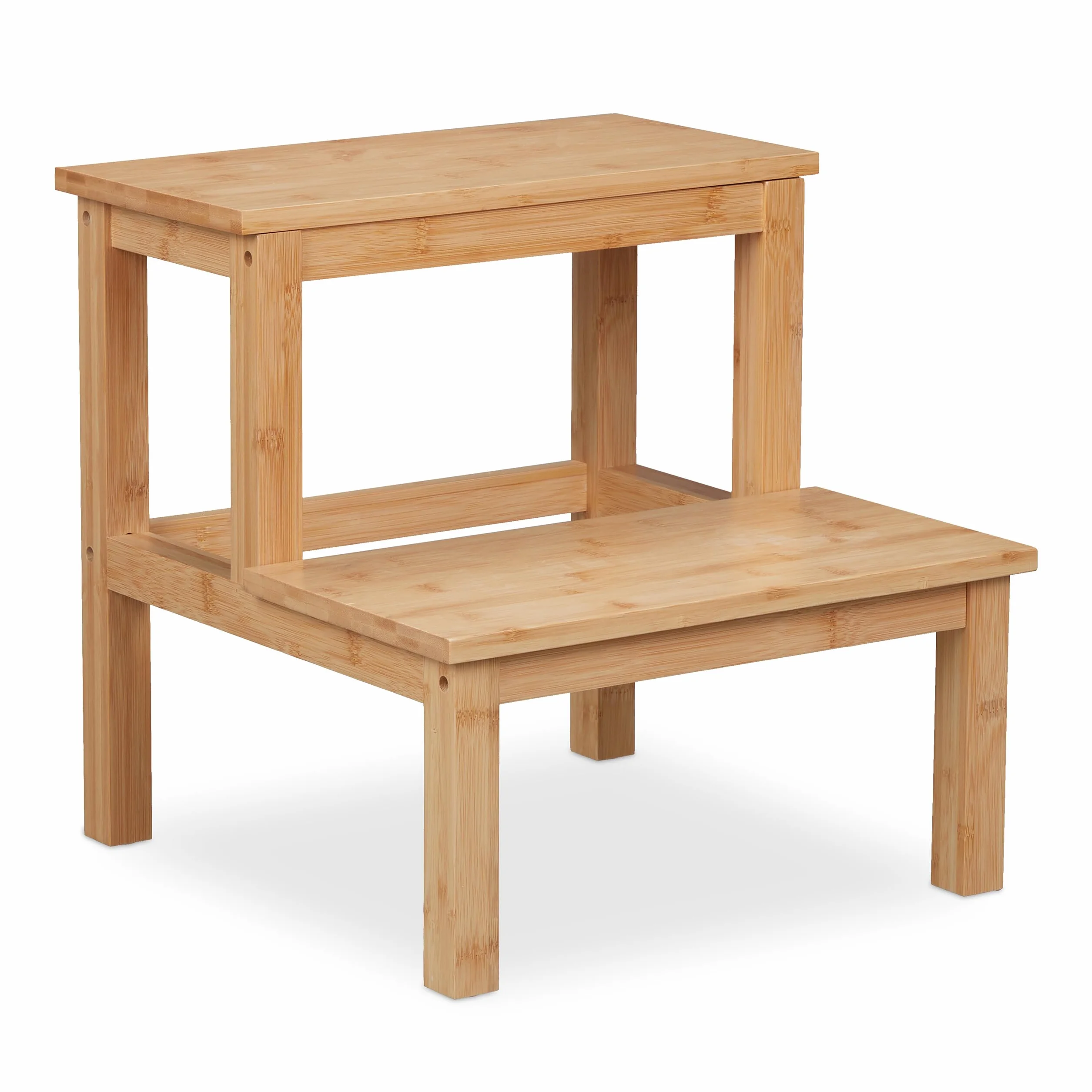 Relaxdays Taboret do stąpania, 2 stopnie, bambus, maks. 100 kg, dla dzieci i gospodarstw domowych, (wys. x szer. x gł.): 40 x 40 x 40,5 cm, stołek, naturalny