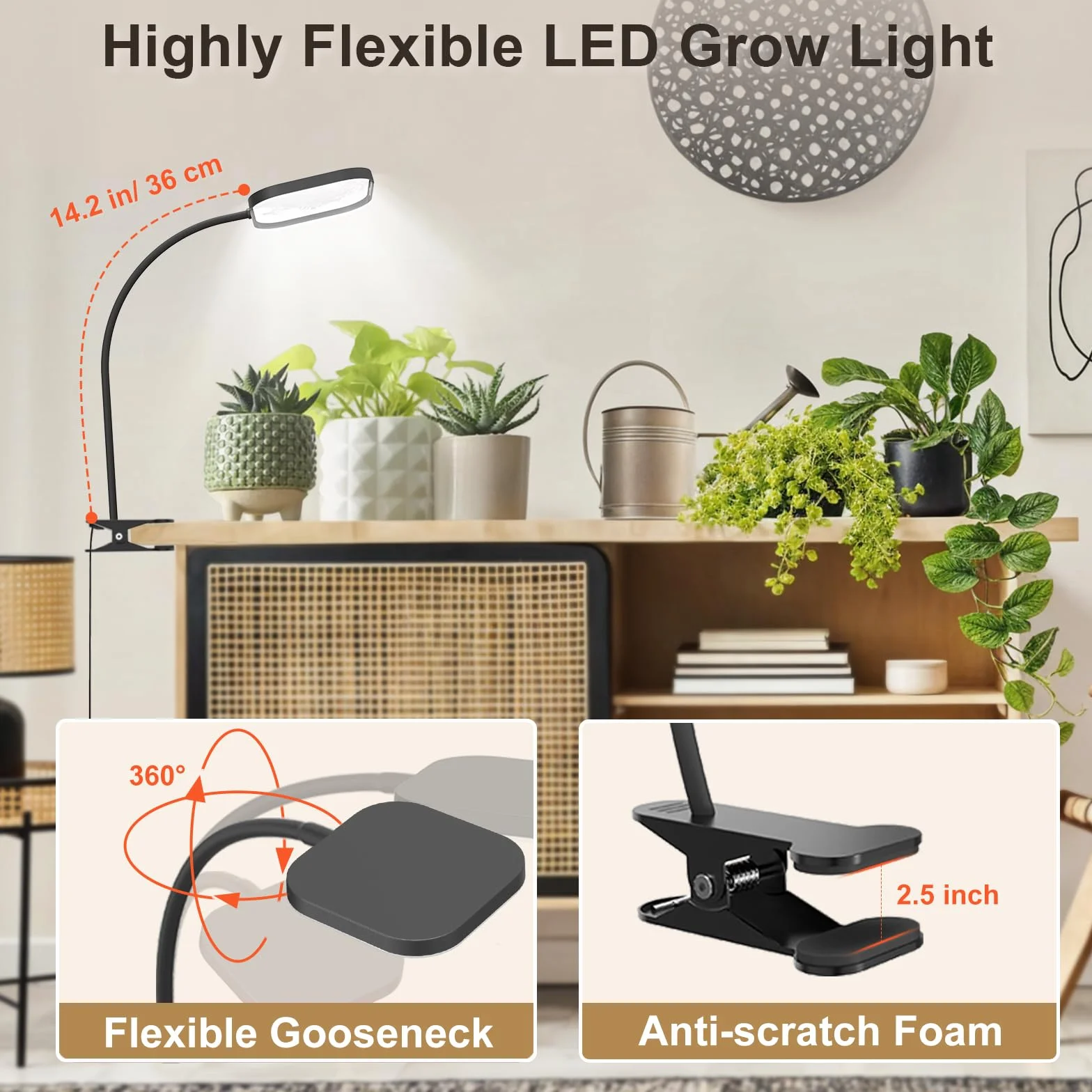 Mojimdo 24W 336 LED Full Spectrum Grow Lamp, 5 poziomów jasności, automatyczny timer, wodoodporna i elastyczna do uprawy roślin w pomieszczeniach, hydroponika (w zestawie adapter)