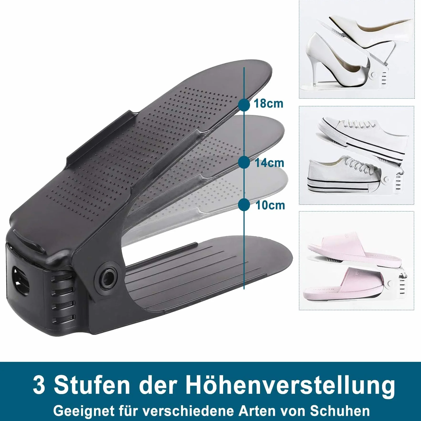 Froadp 60 szt. Regulowany Organizer na Buty Ntypoślizgowa Układarka do Butów z 3 regulowanymi Wysokościami Organizer na Buty Dwuwarstwowy Zestaw do Układania Butów Przechowywaniu Butów (Czarny)