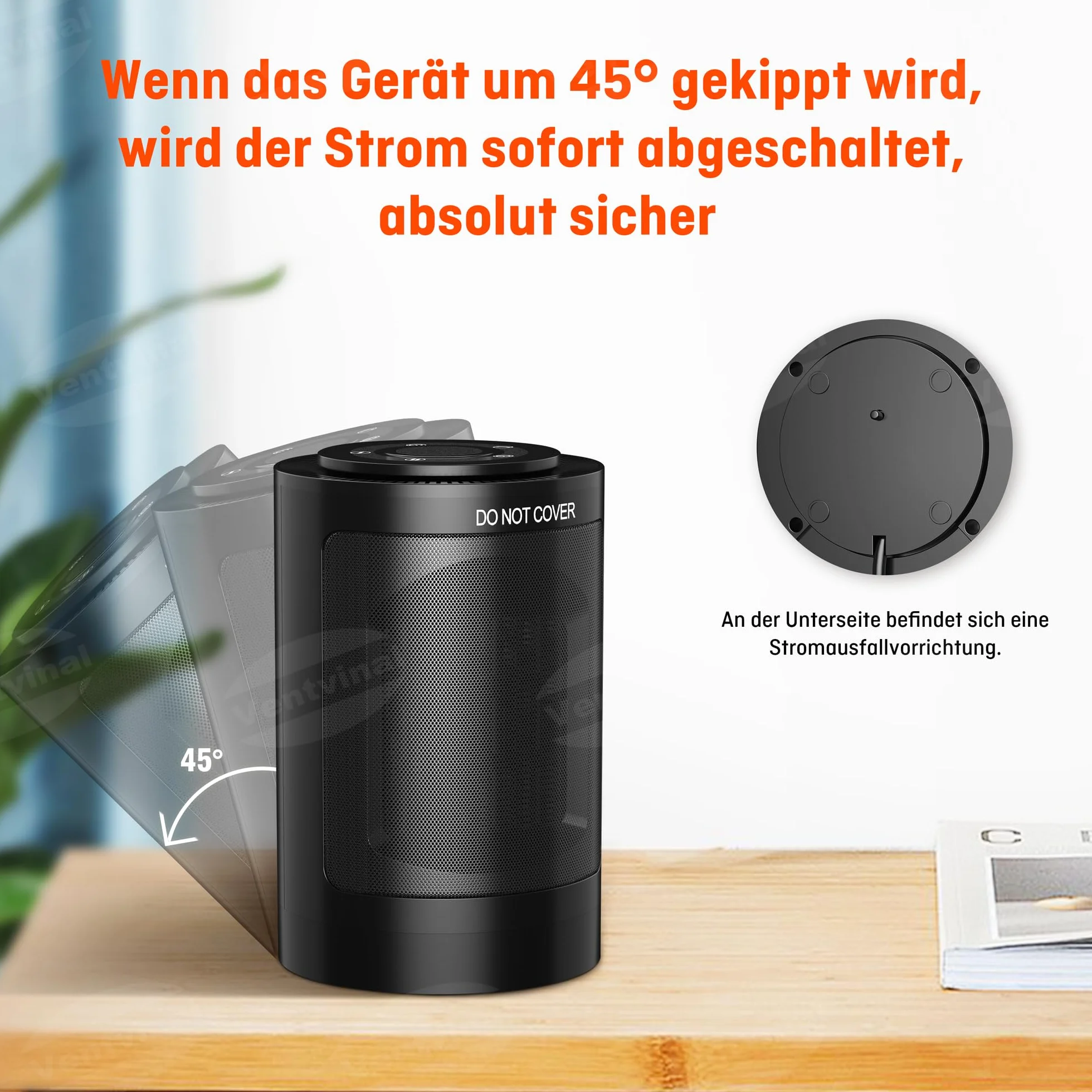 Grzejnik ceramiczny – przenośny grzejnik 1500 W z automatyczną regulacją obrotu i pilotem zdalnego sterowania, 3 tryby, energooszczędne, ciche, do łazienki, biura, salonu z pilotem zdalnego