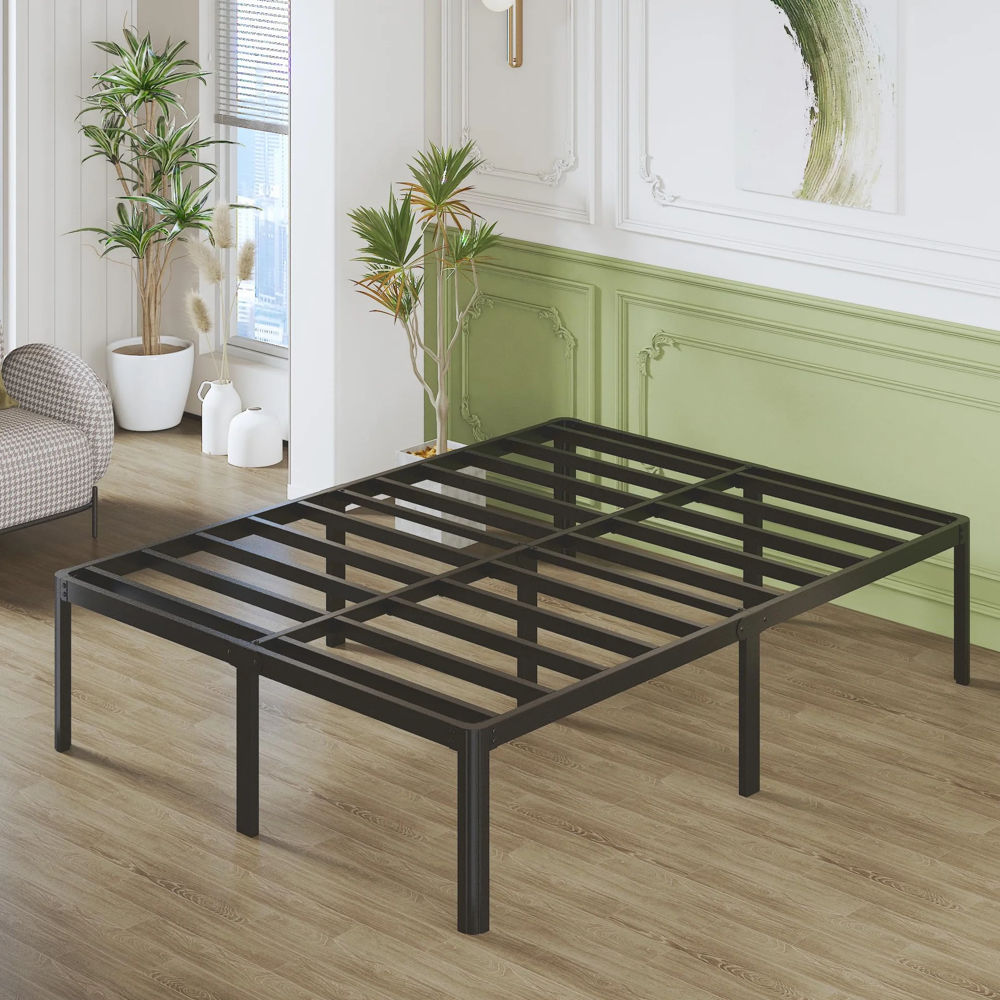 Lutown-Teen Łóżko metalowe 120x190 cm z okrągłymi nogami, wysokość 46cm, łóżko małżeńskie, rama łóżka z metalowym stelażem, kolor czarny